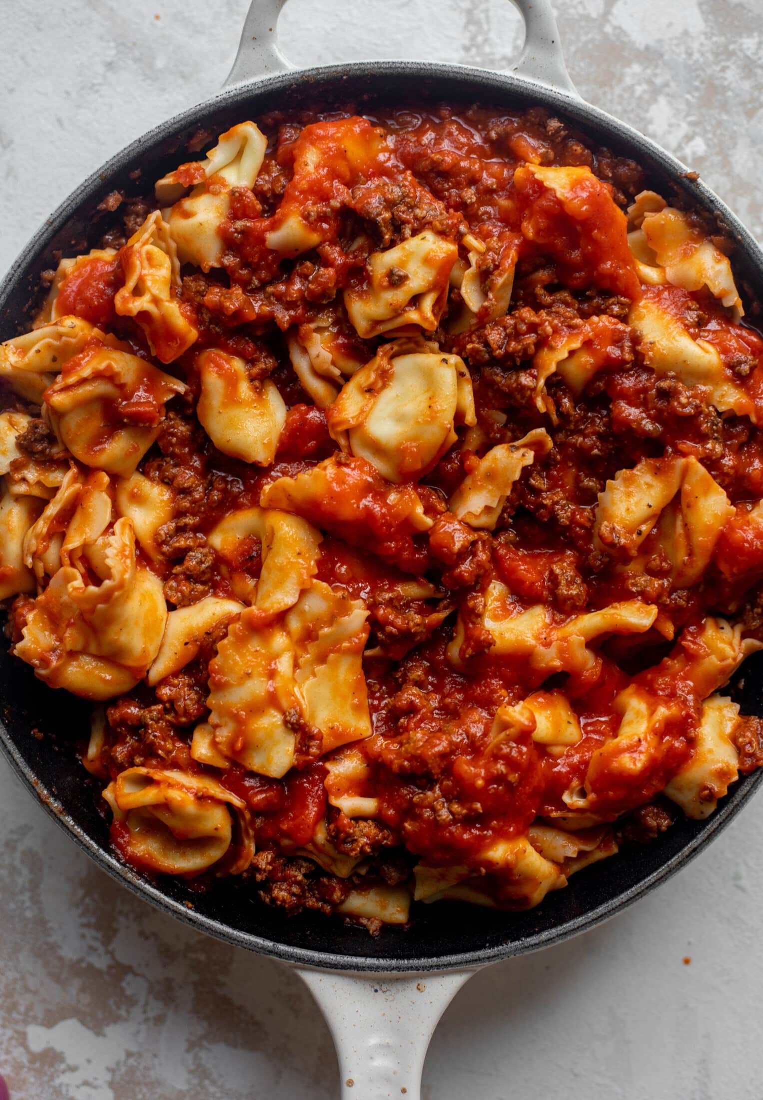 ground beef, marinara, tortellini