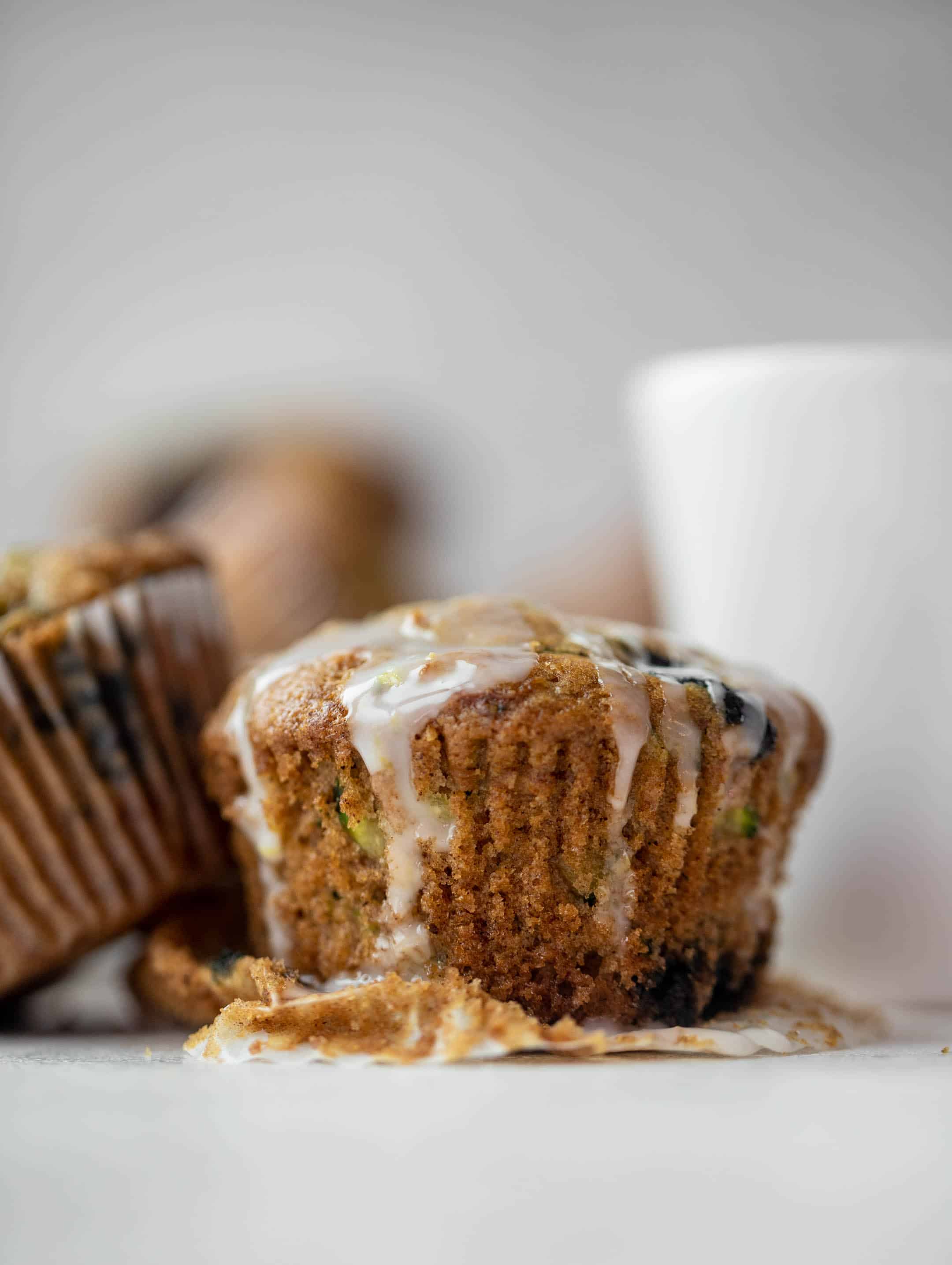 blueberry zucchini muffins with lemon glaze