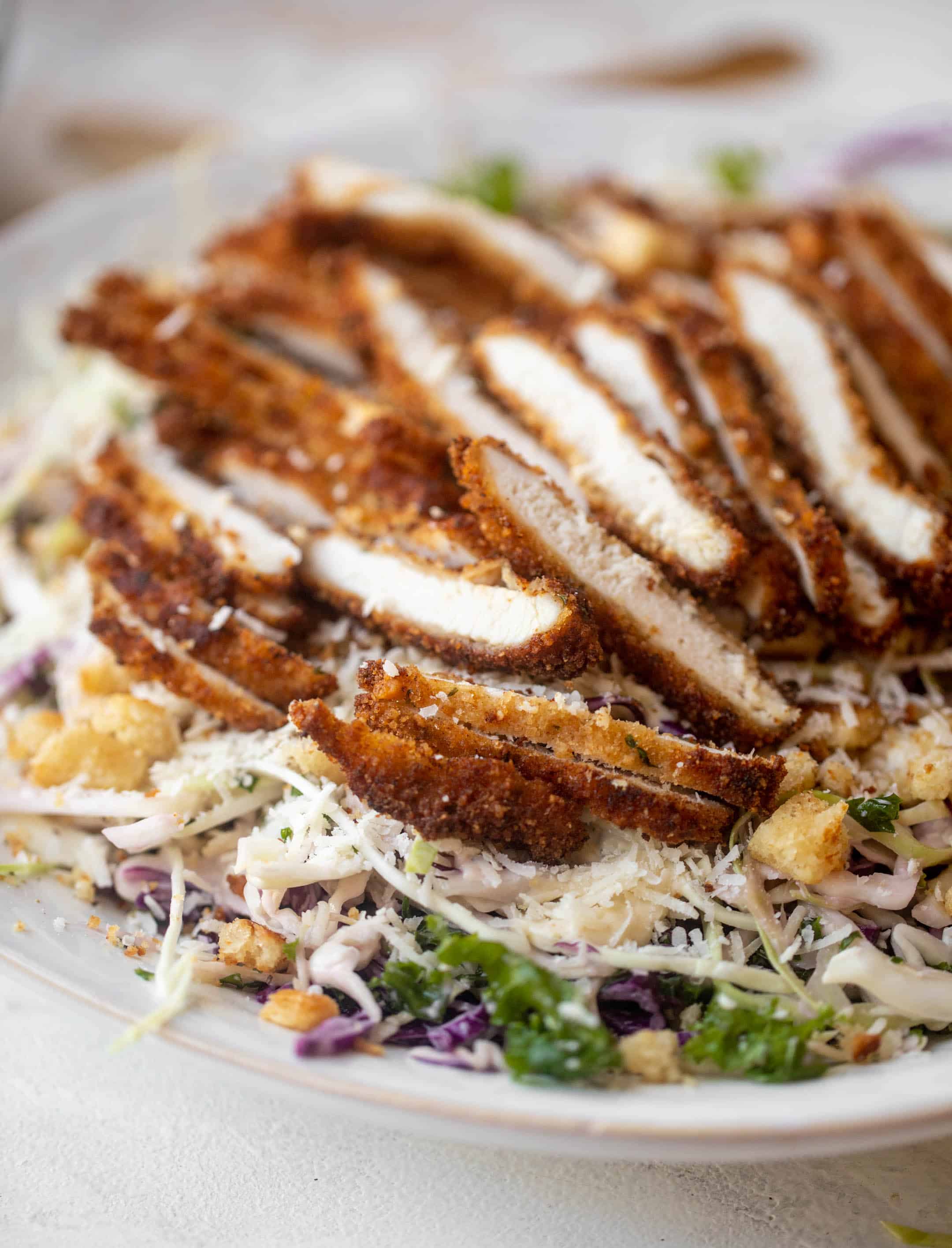 caesar slaw with crispy chicken