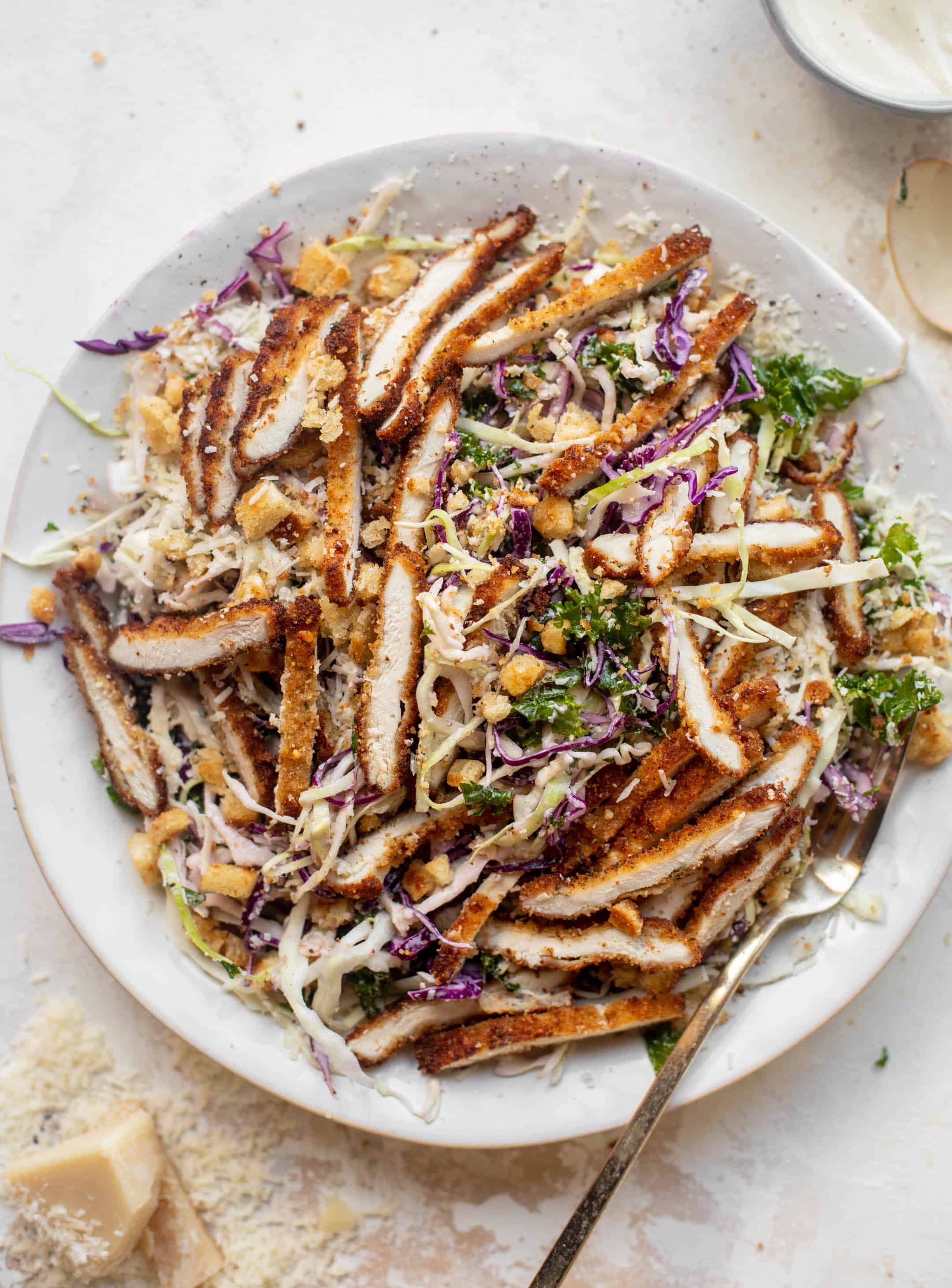 caesar slaw with crispy chicken