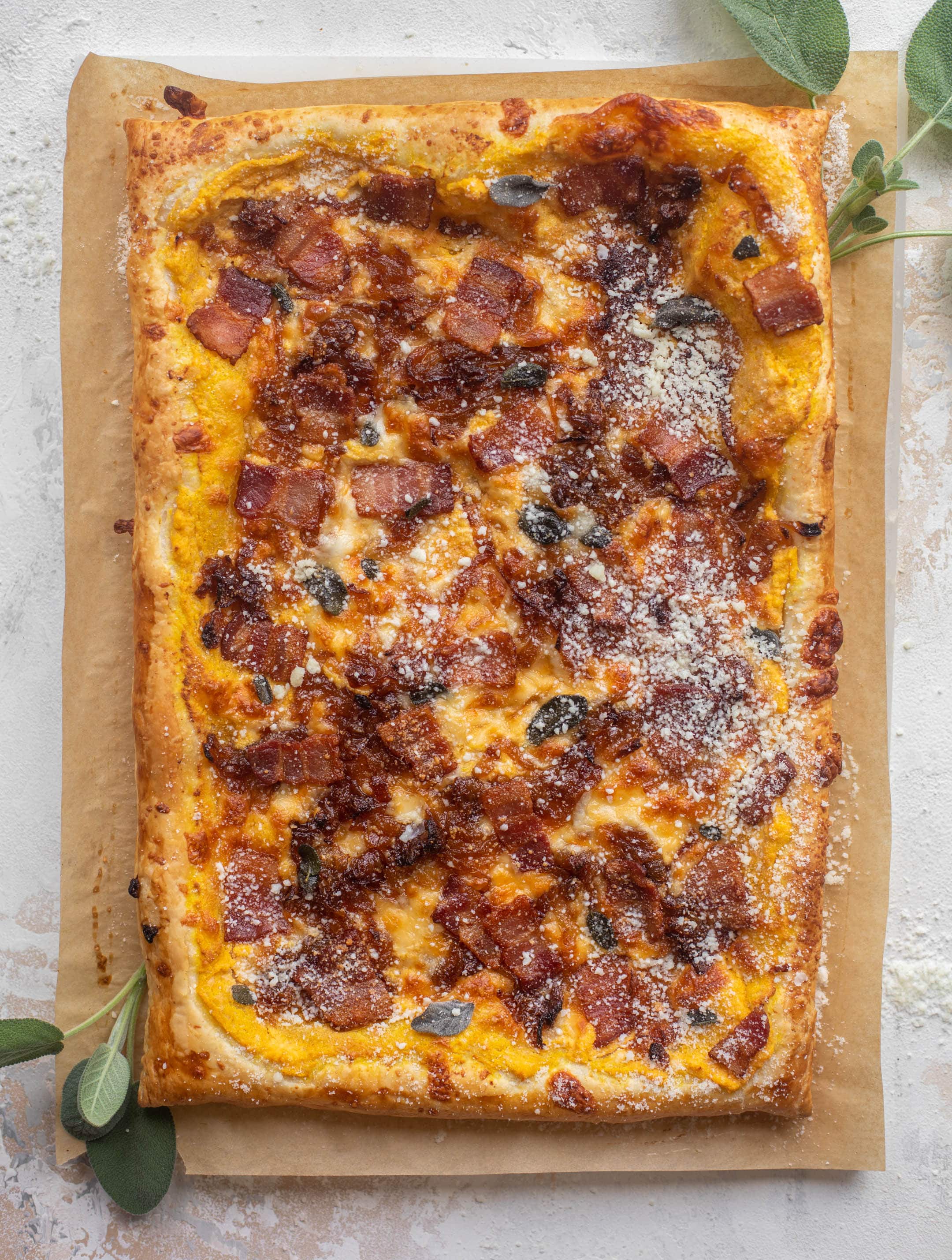 savory pumpkin puff pastry pizza