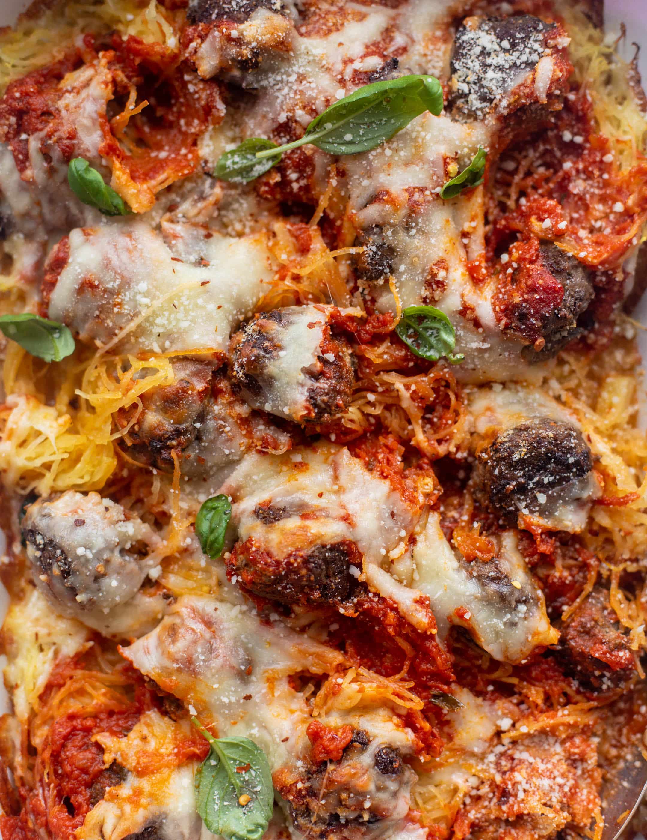 baked spaghetti squash and meatballs