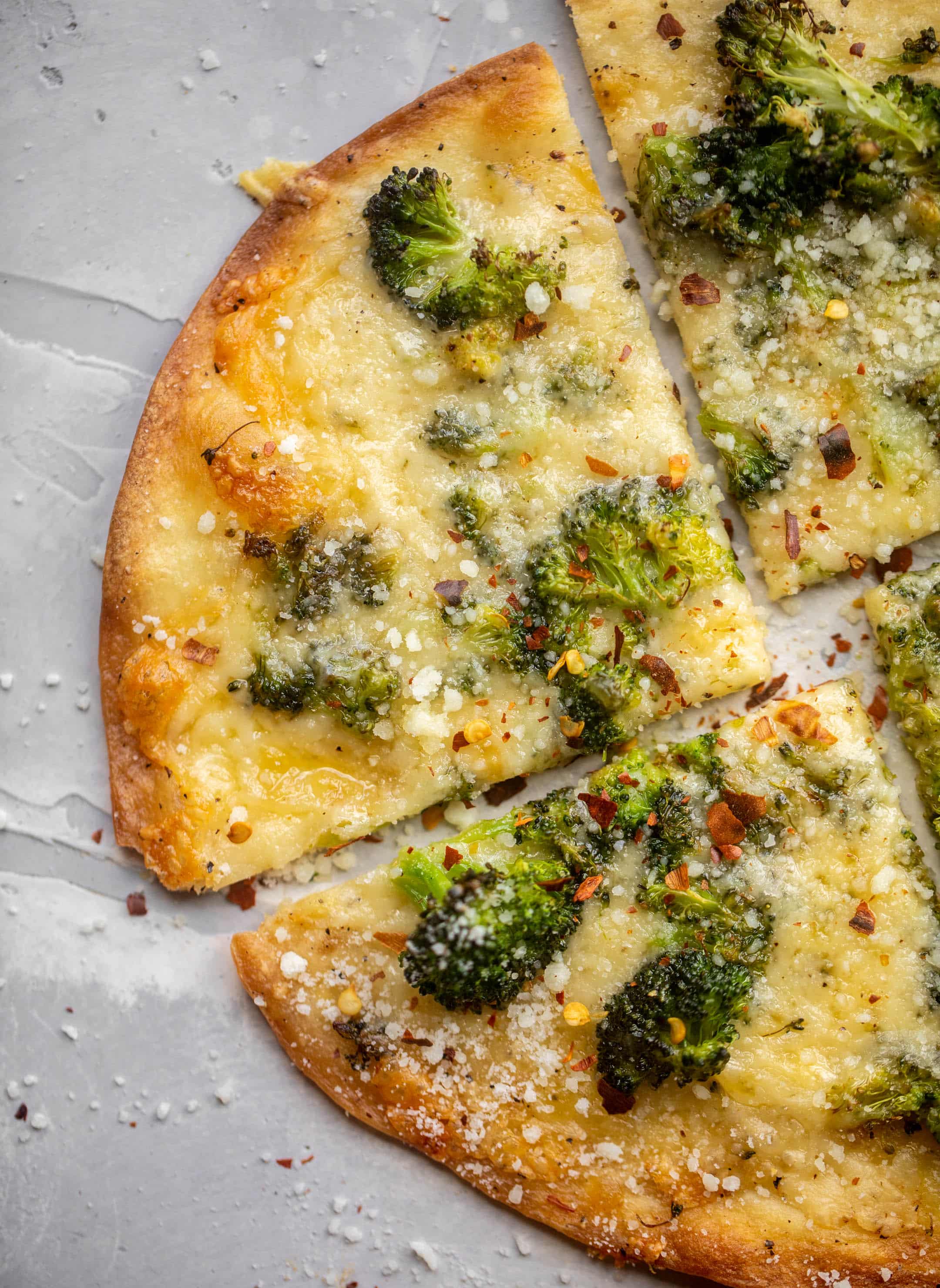 crispy broccoli cheese tortilla pizzas