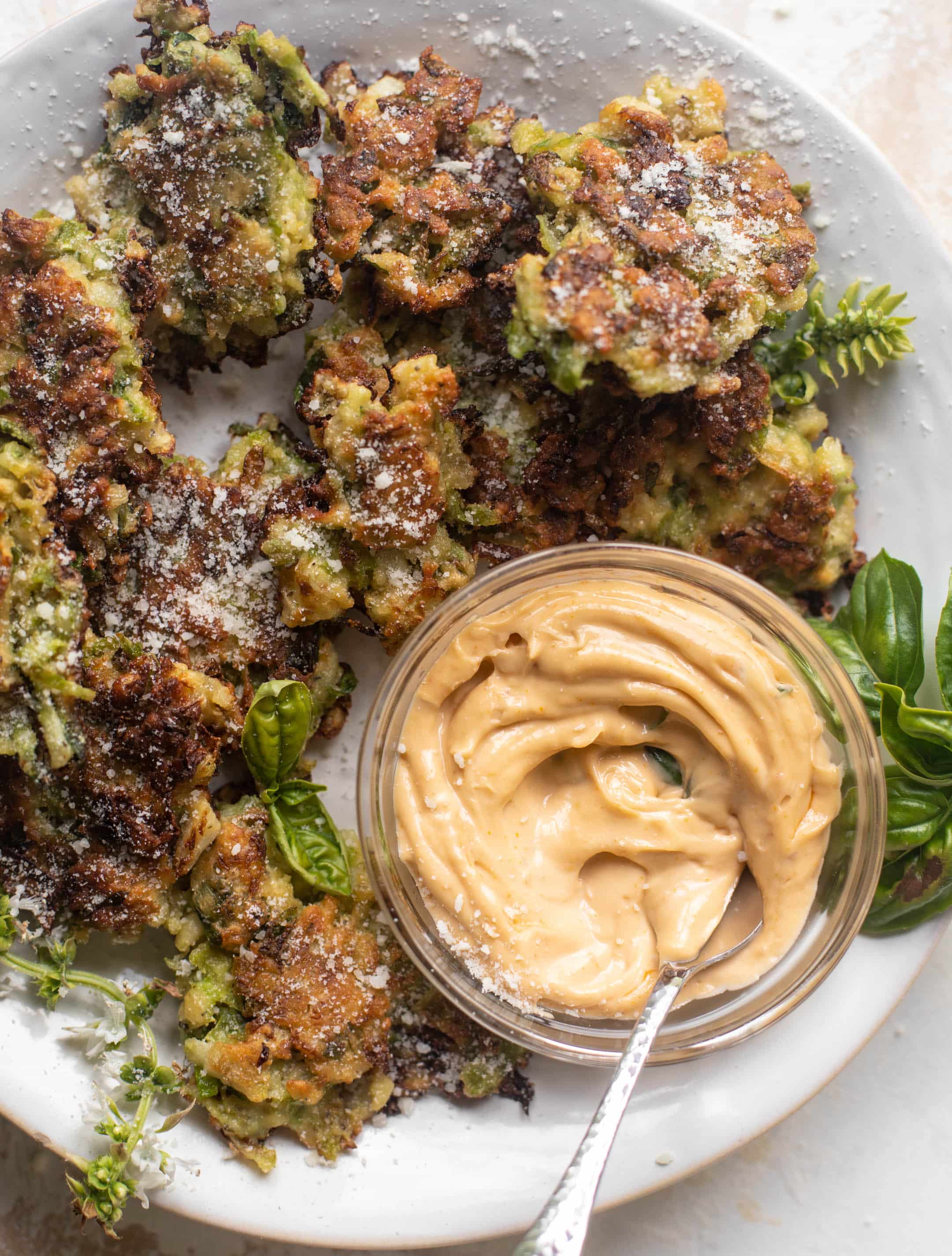 brussels sprouts fritters with tomato basil dipping sauce