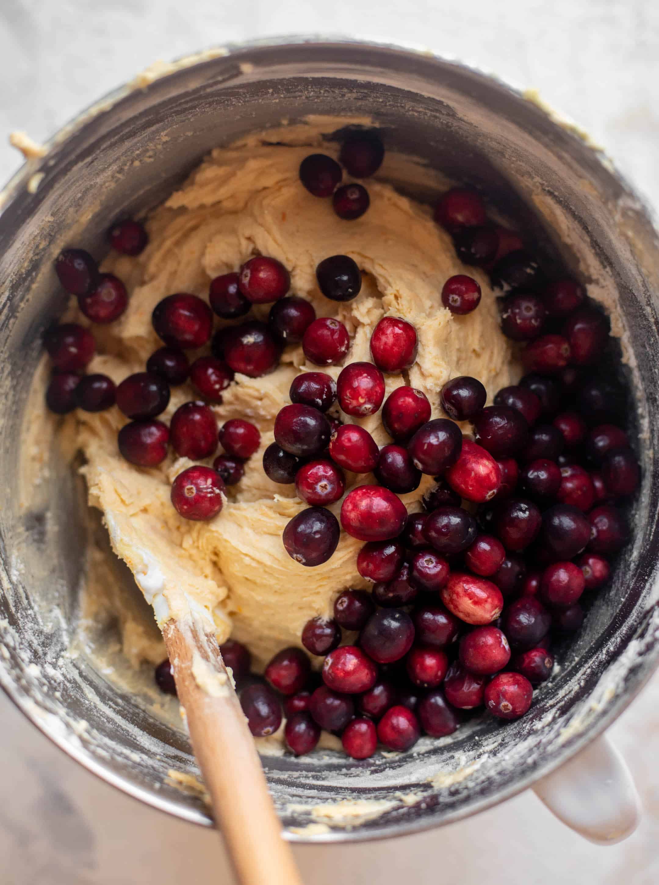 orange batter and cranberries