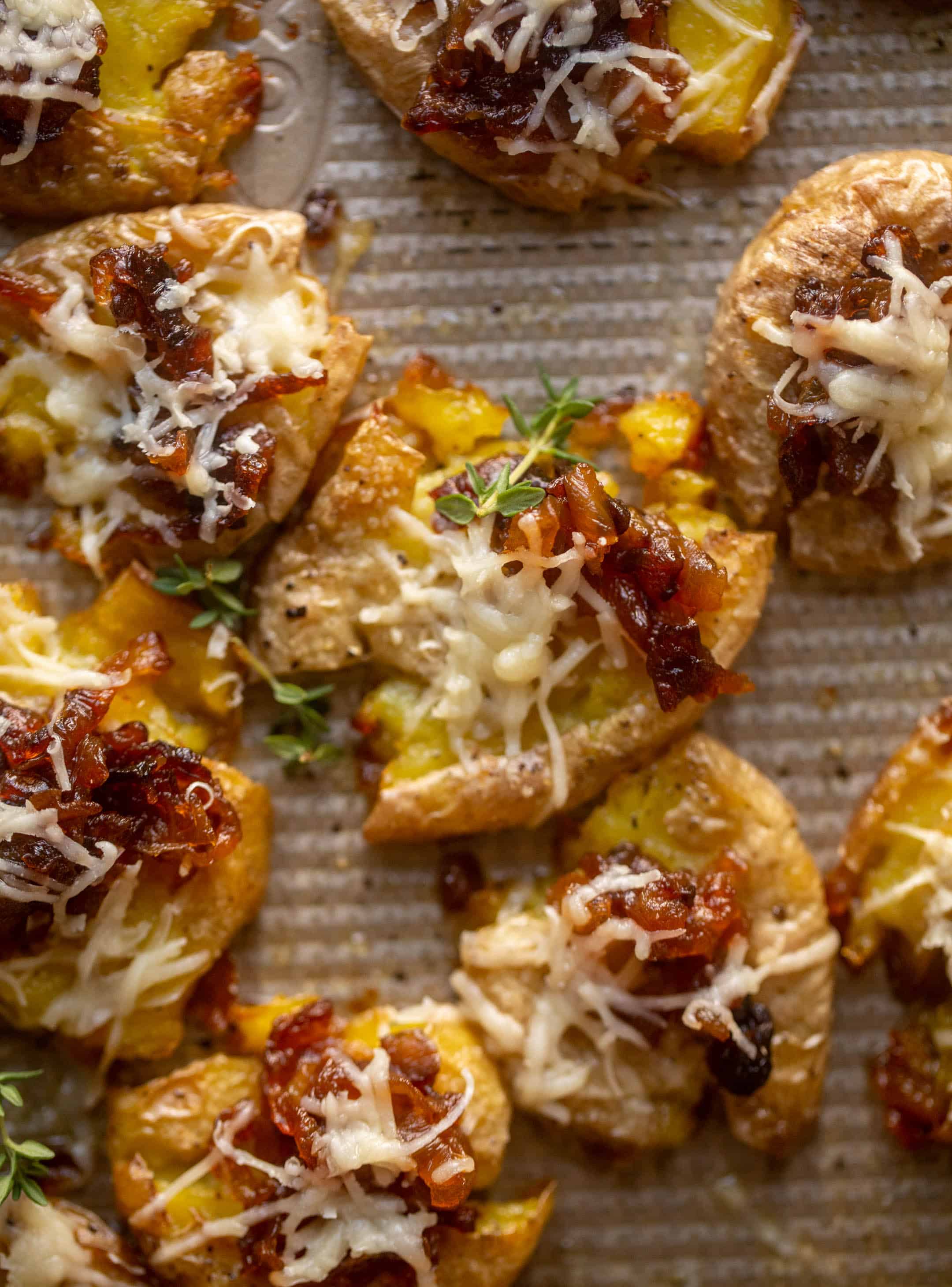 crispy french onion smashed potatoes