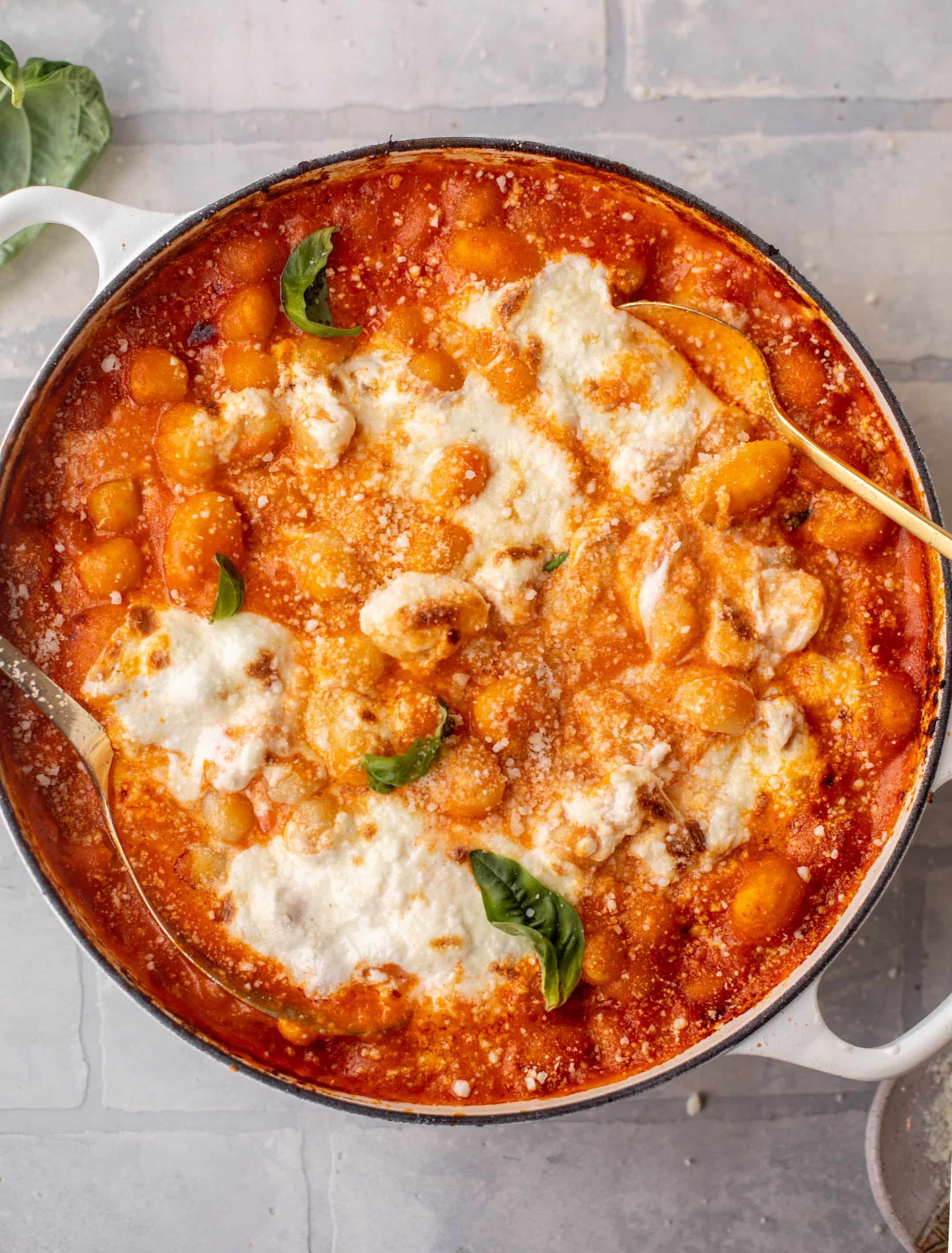 baked vodka sauce gnocchi with burrata