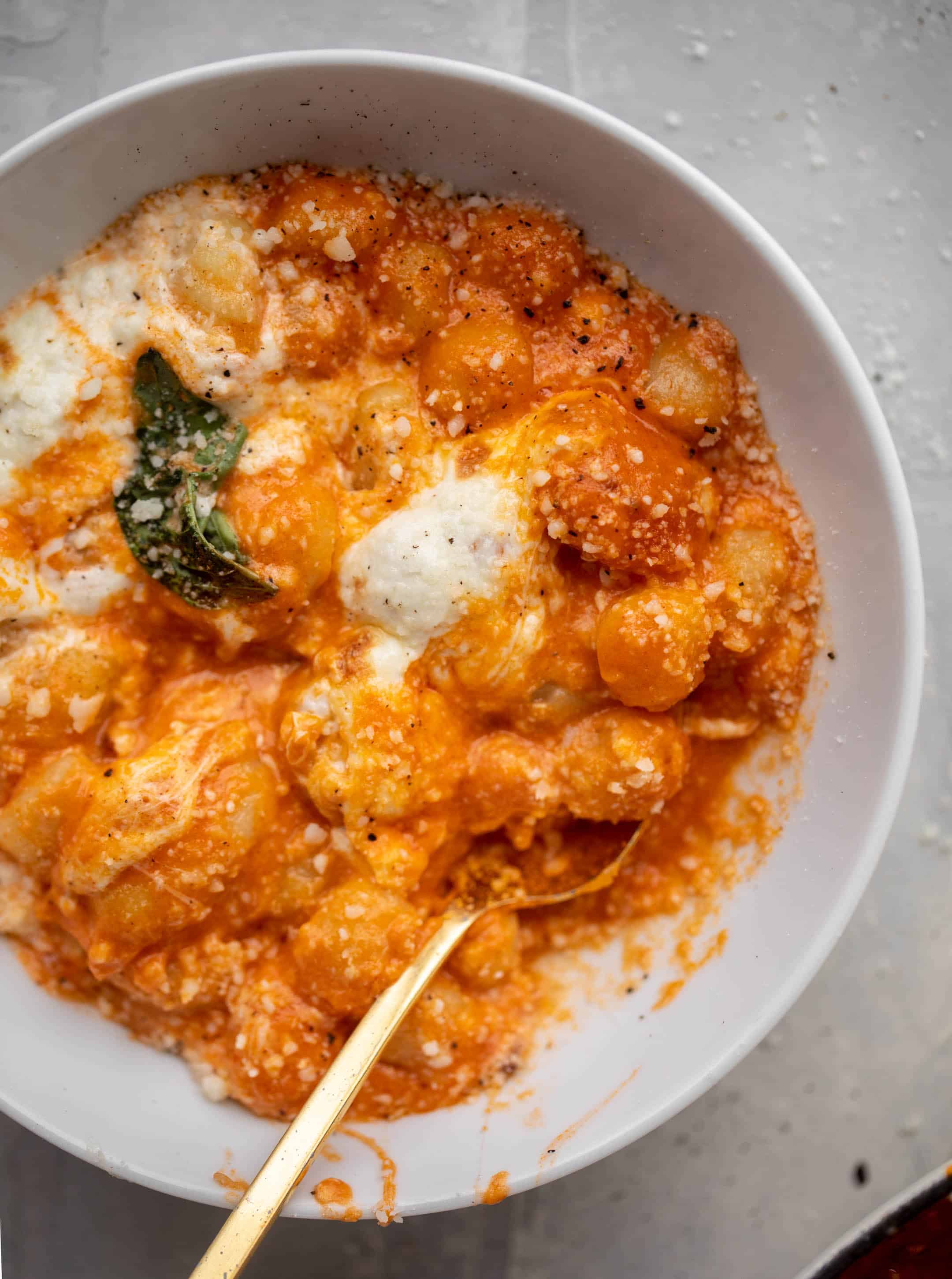 baked vodka sauce gnocchi with burrata