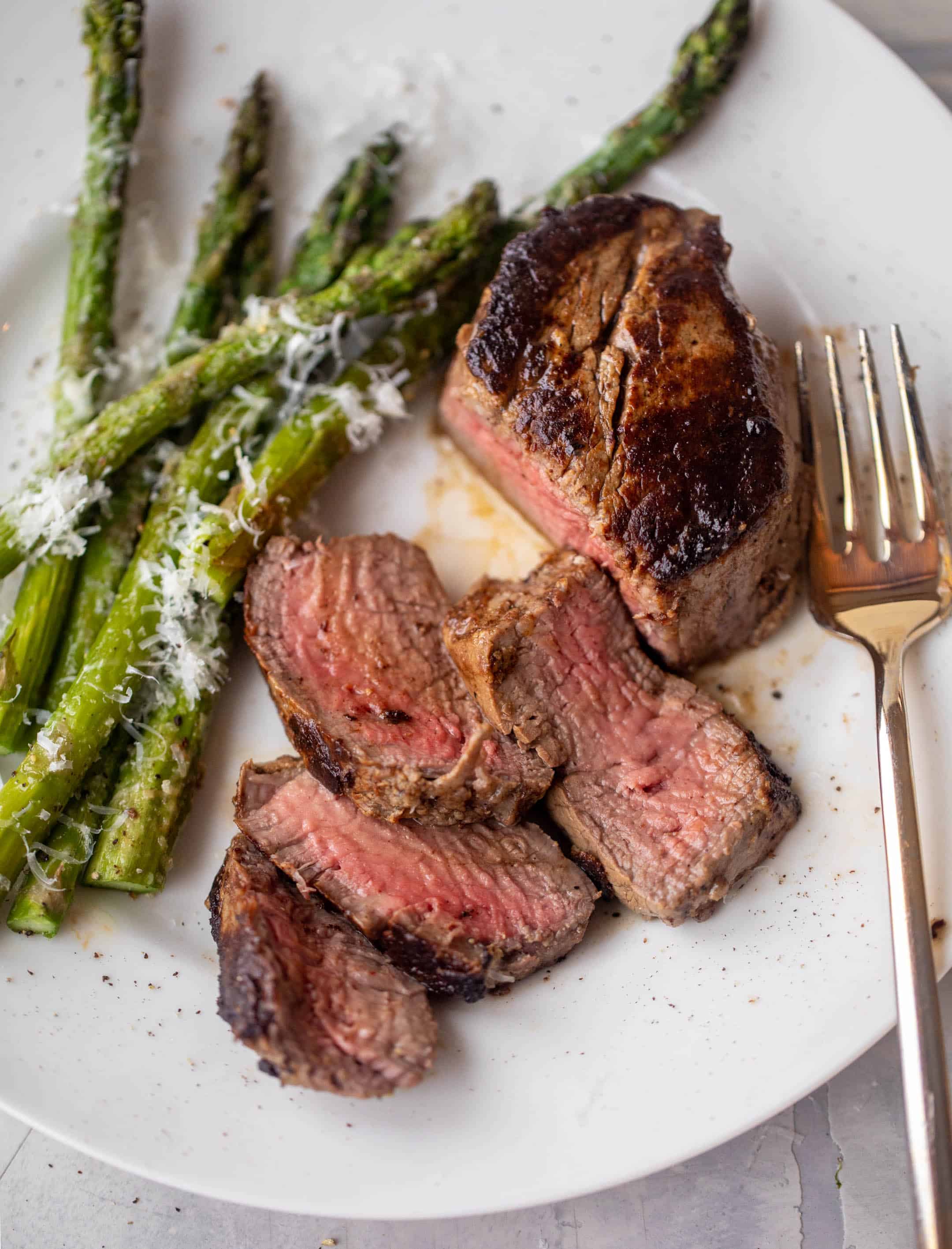 dijon crusted filet with asiago asparagus