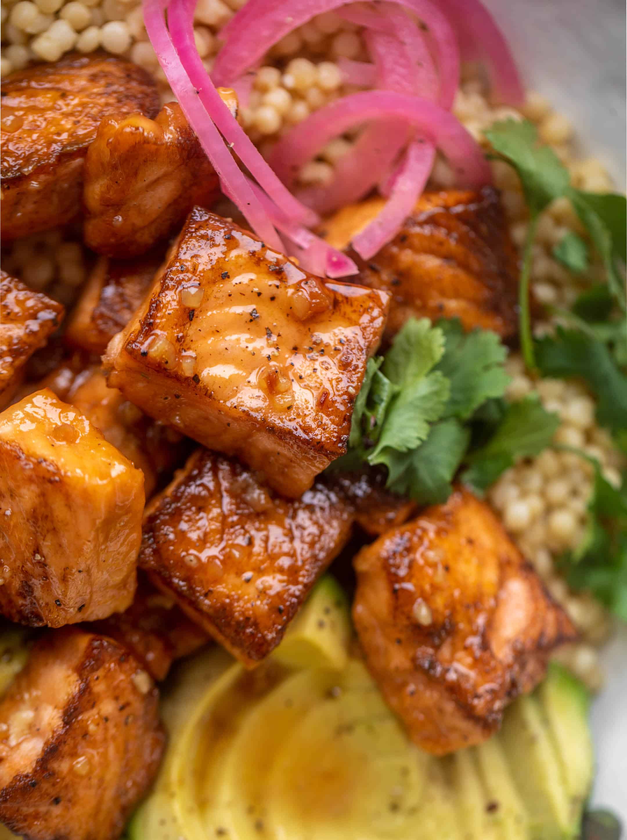 sticky salmon couscous bowls