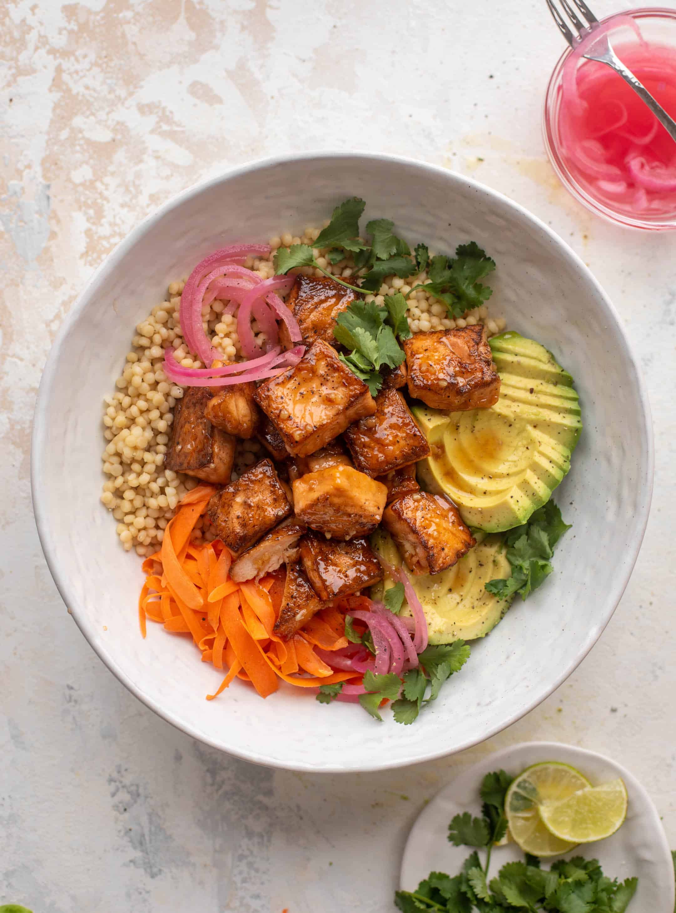 sticky salmon couscous bowls