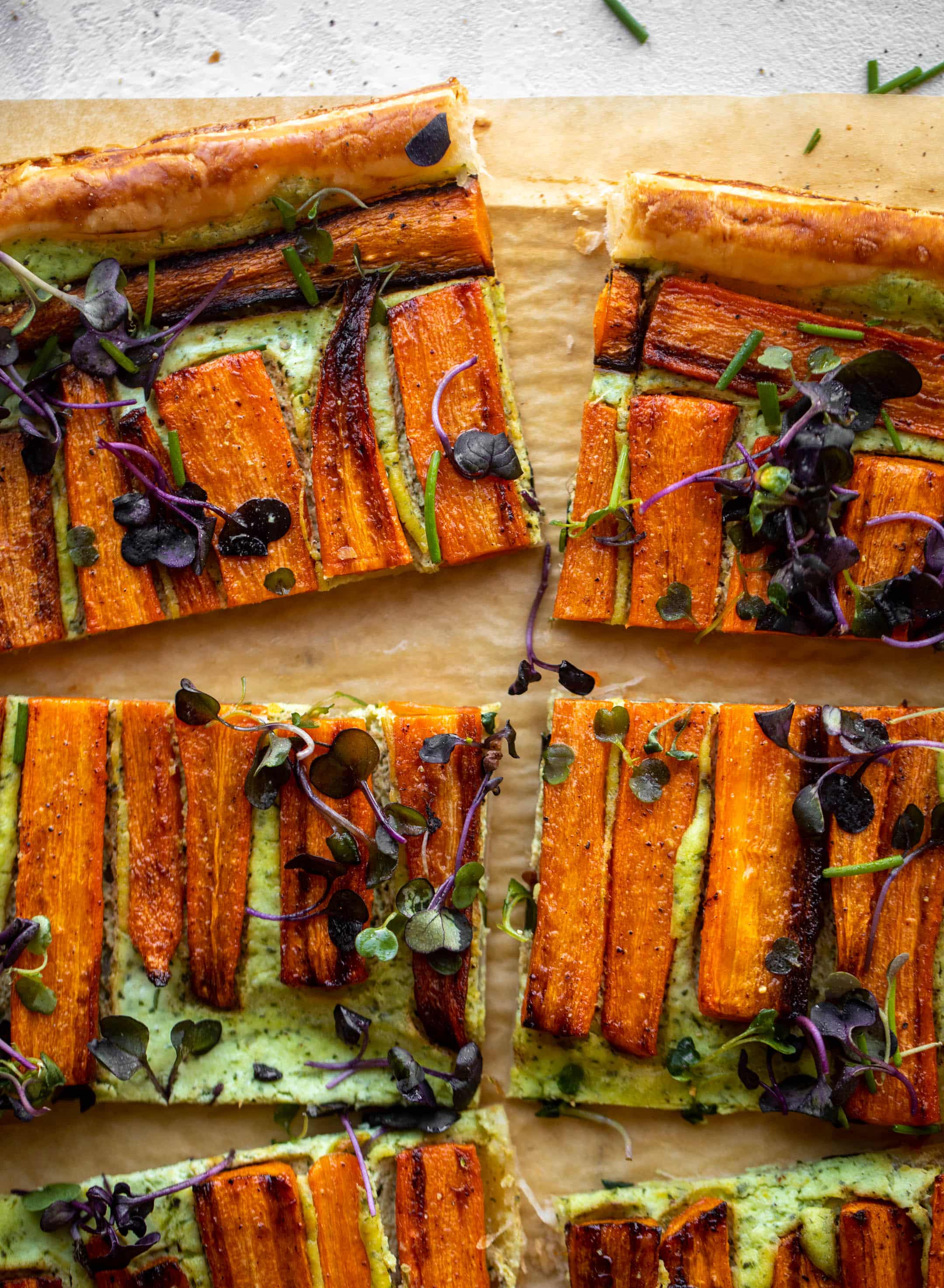 carrot tart with green goddess ricotta