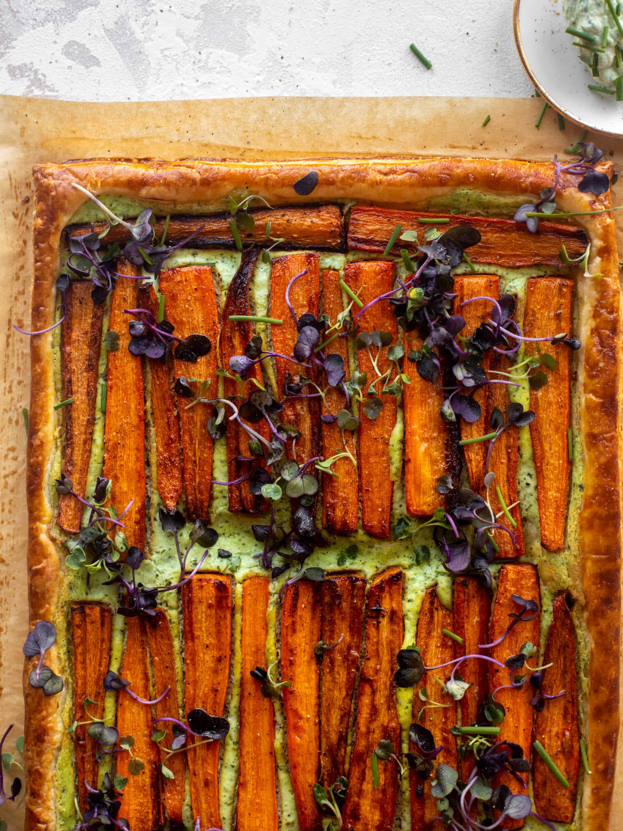 carrot tart with green goddess ricotta