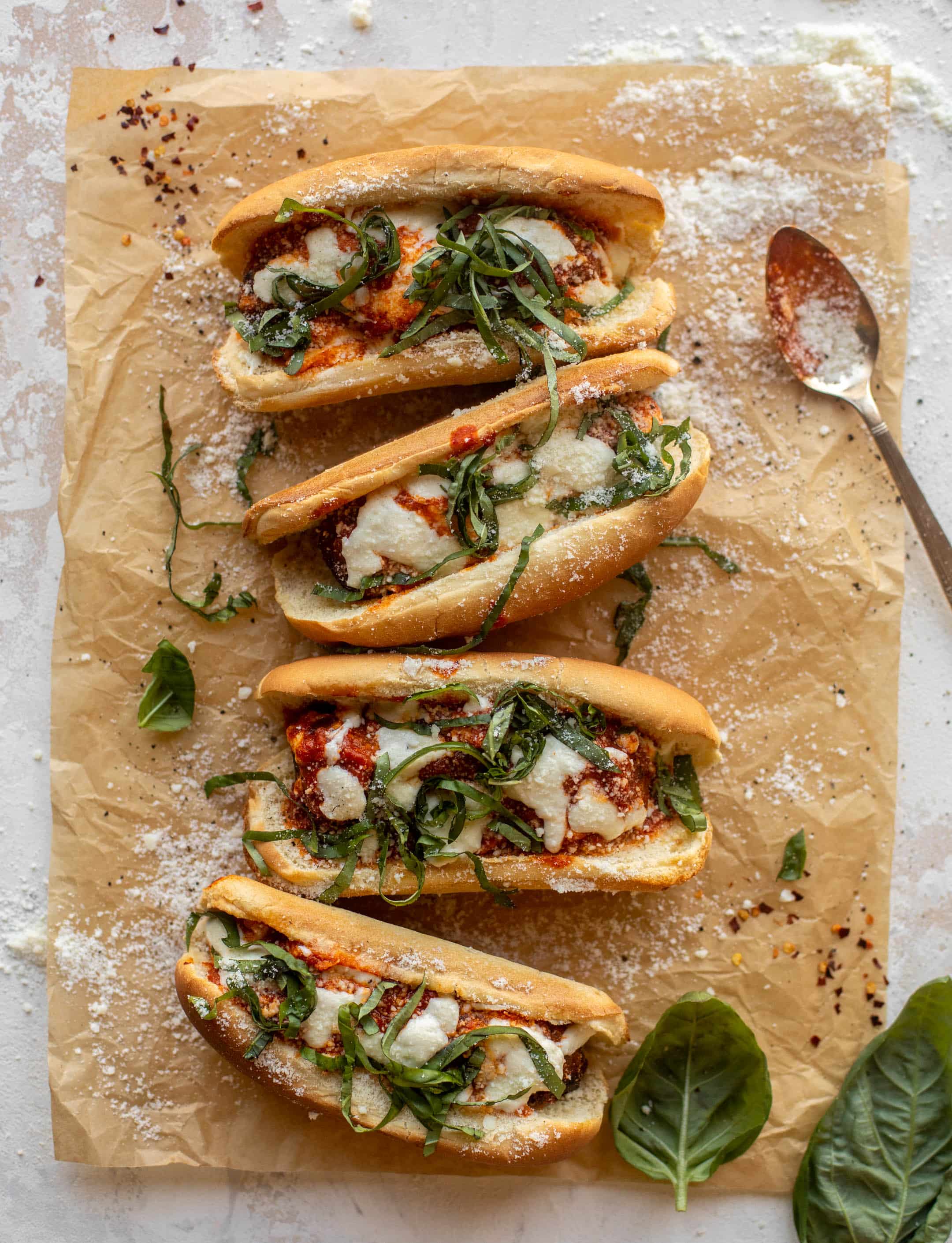 cheesy basil meatball subs