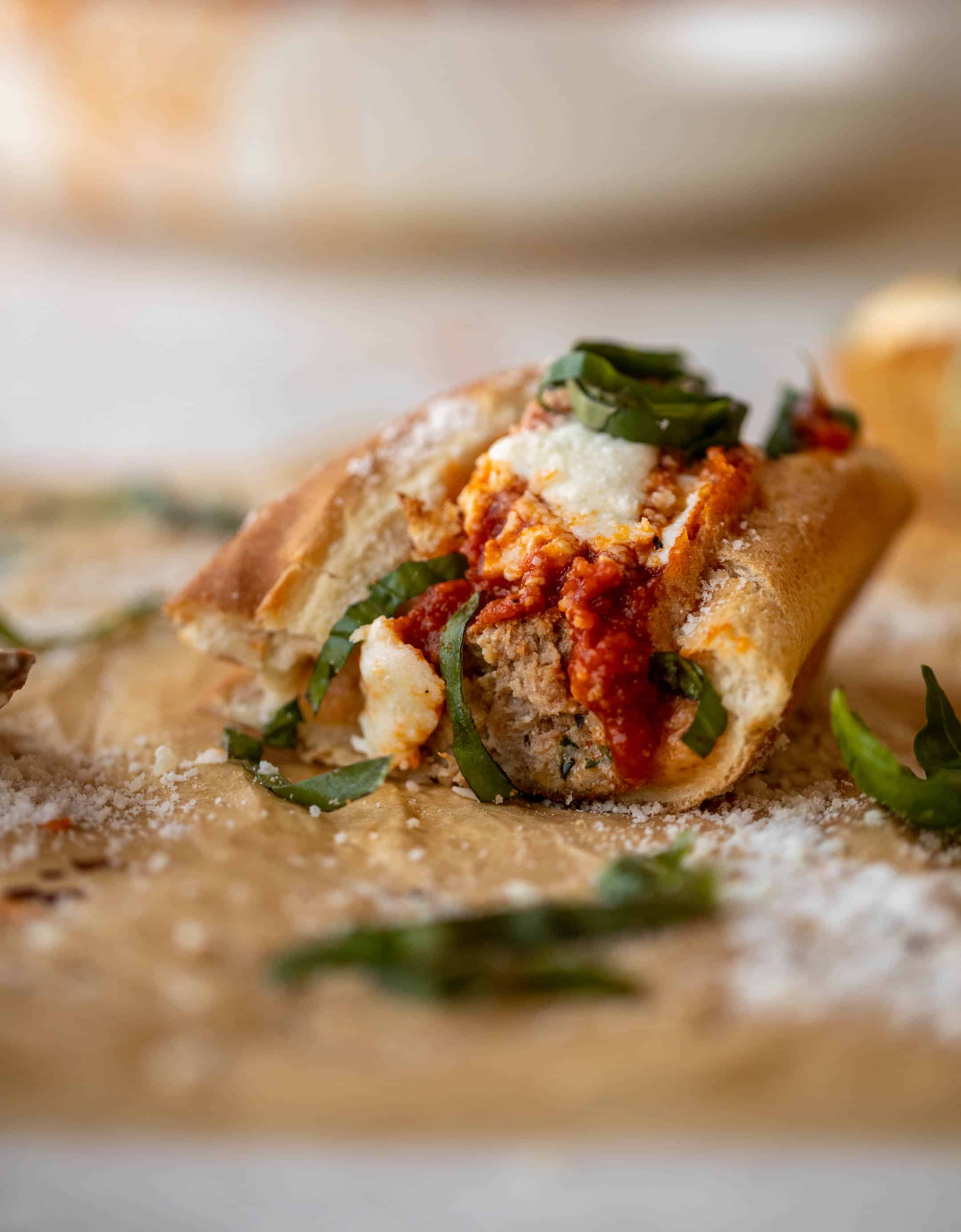 cheesy basil meatball subs