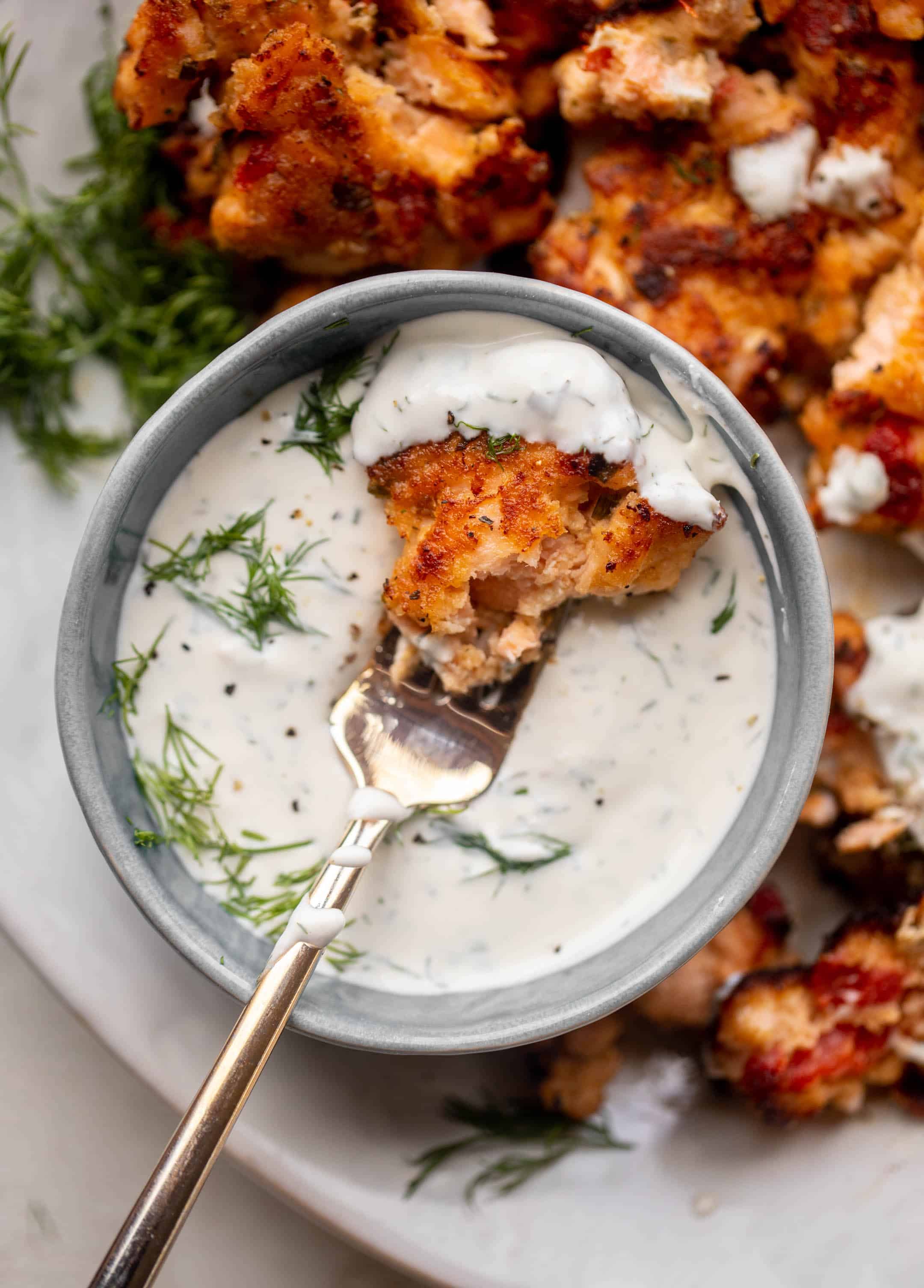 salmon fritters with dill sauce