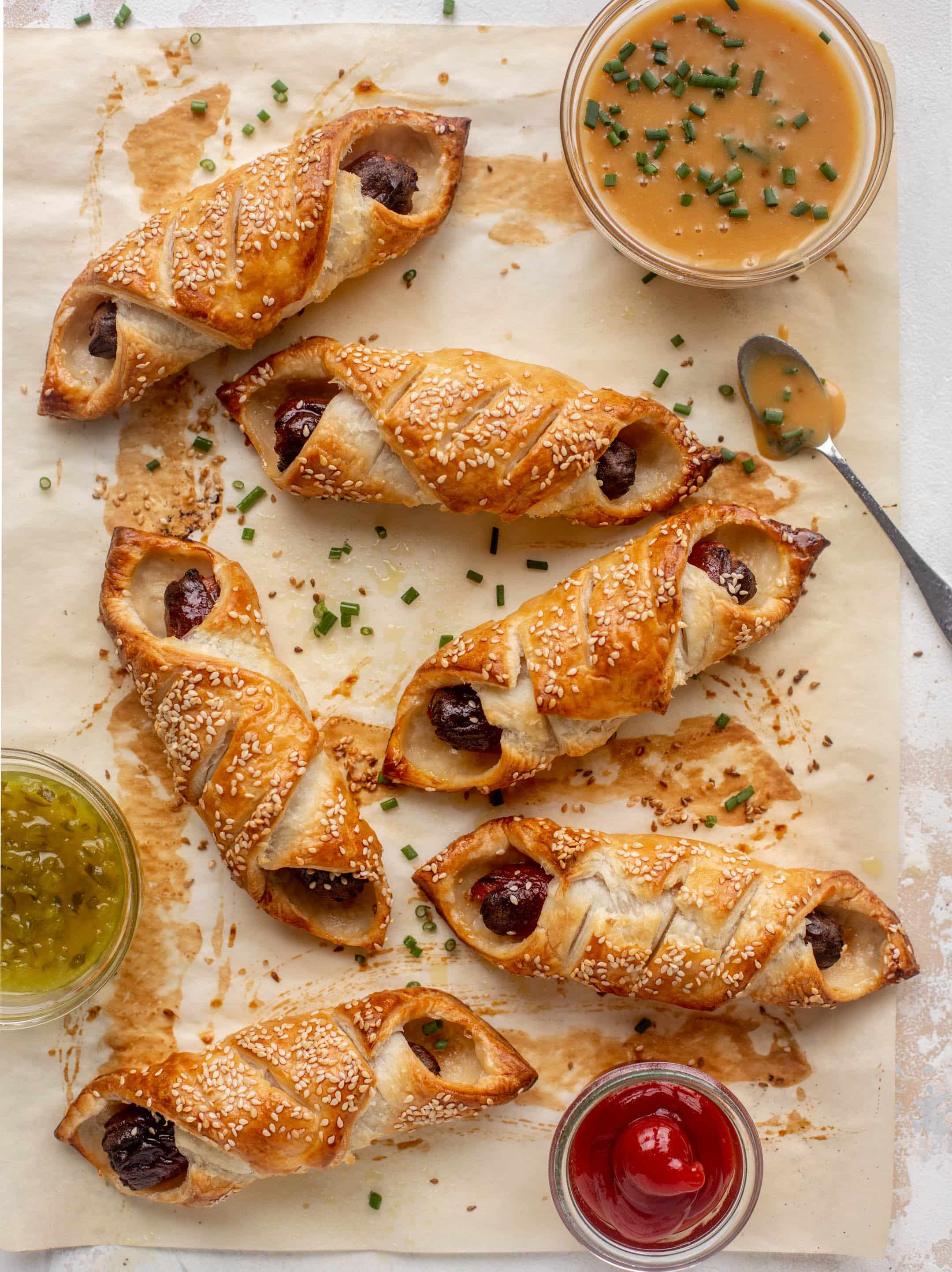 puff pastry hot dogs with hot honey mustard
