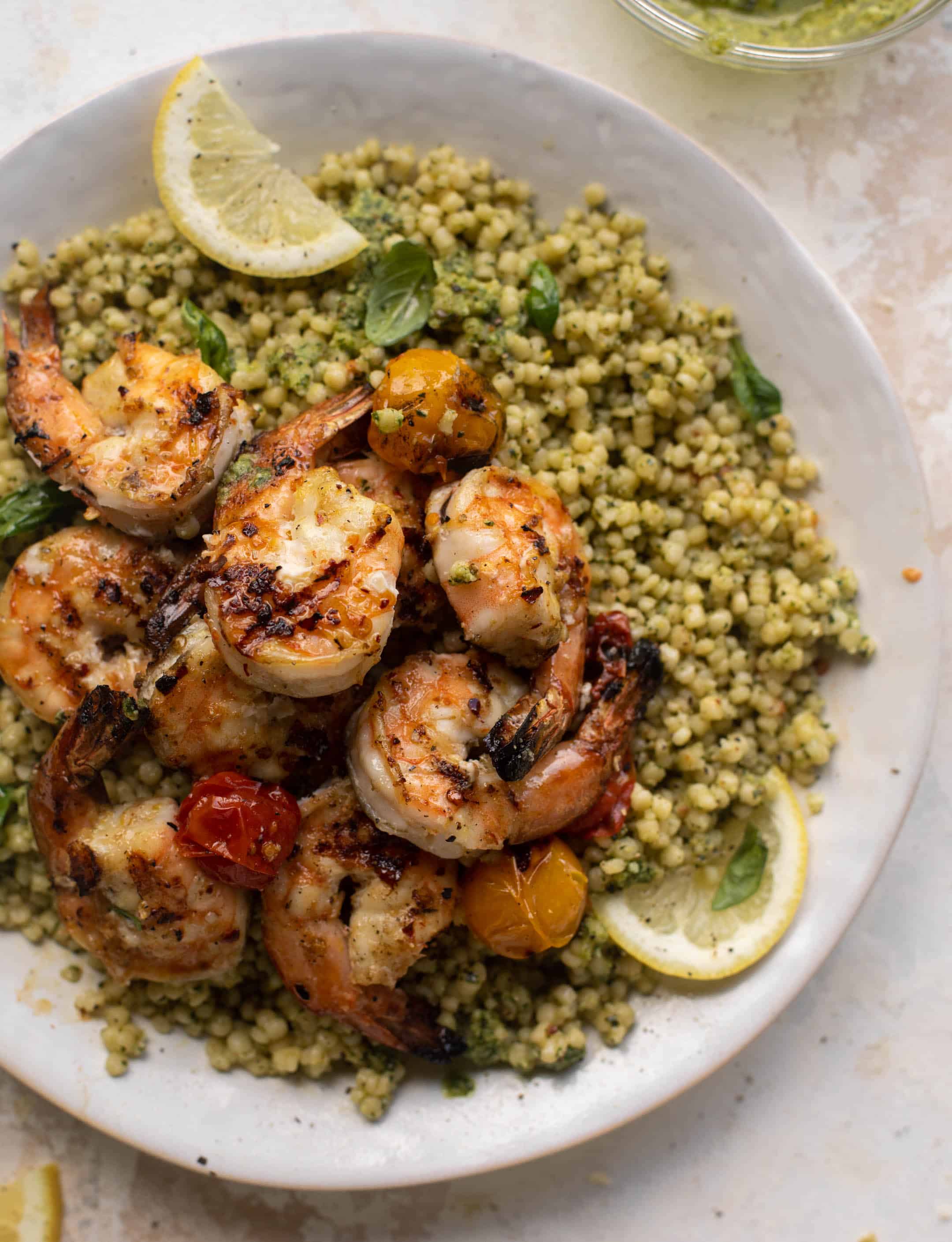 grilled lemon shrimp with pesto couscous