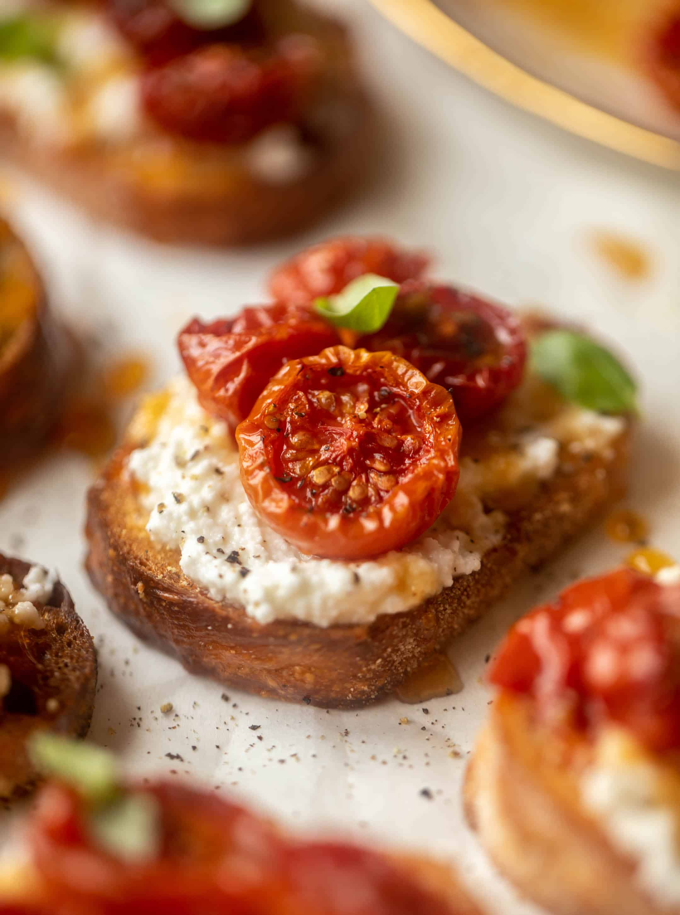 slow roasted hot honey tomato crostini