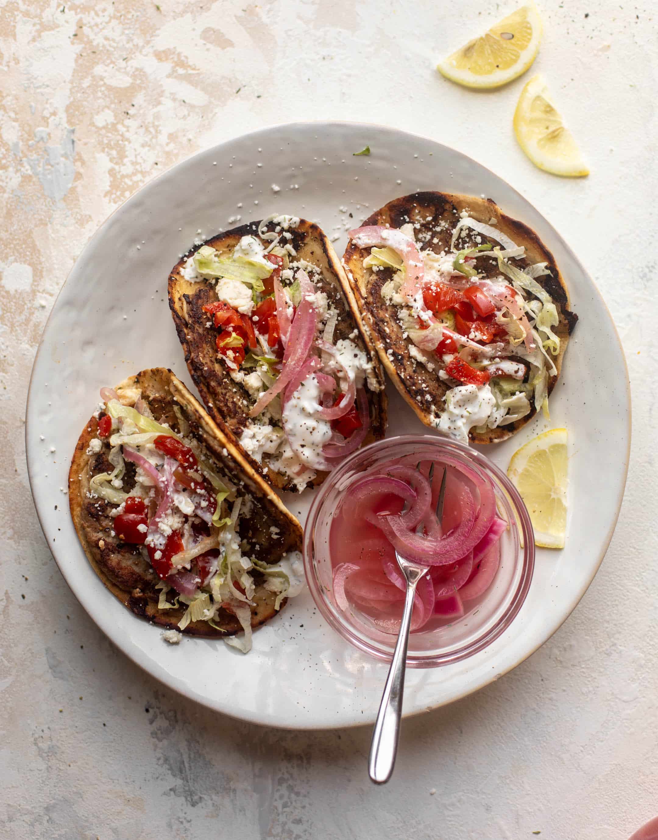 Mediterranean turkey smash burger tacos