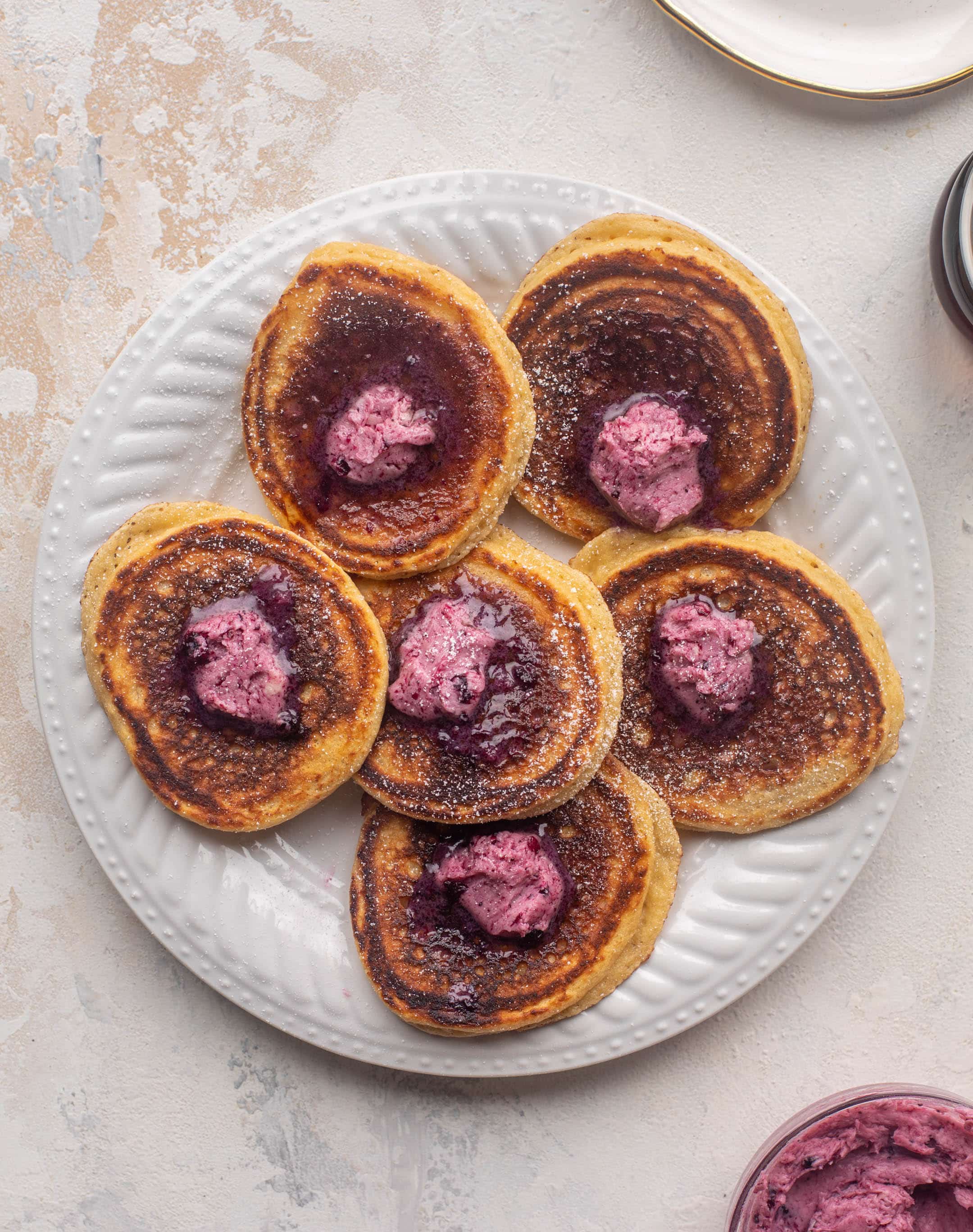 ricotta pancakes with salted blueberry butter