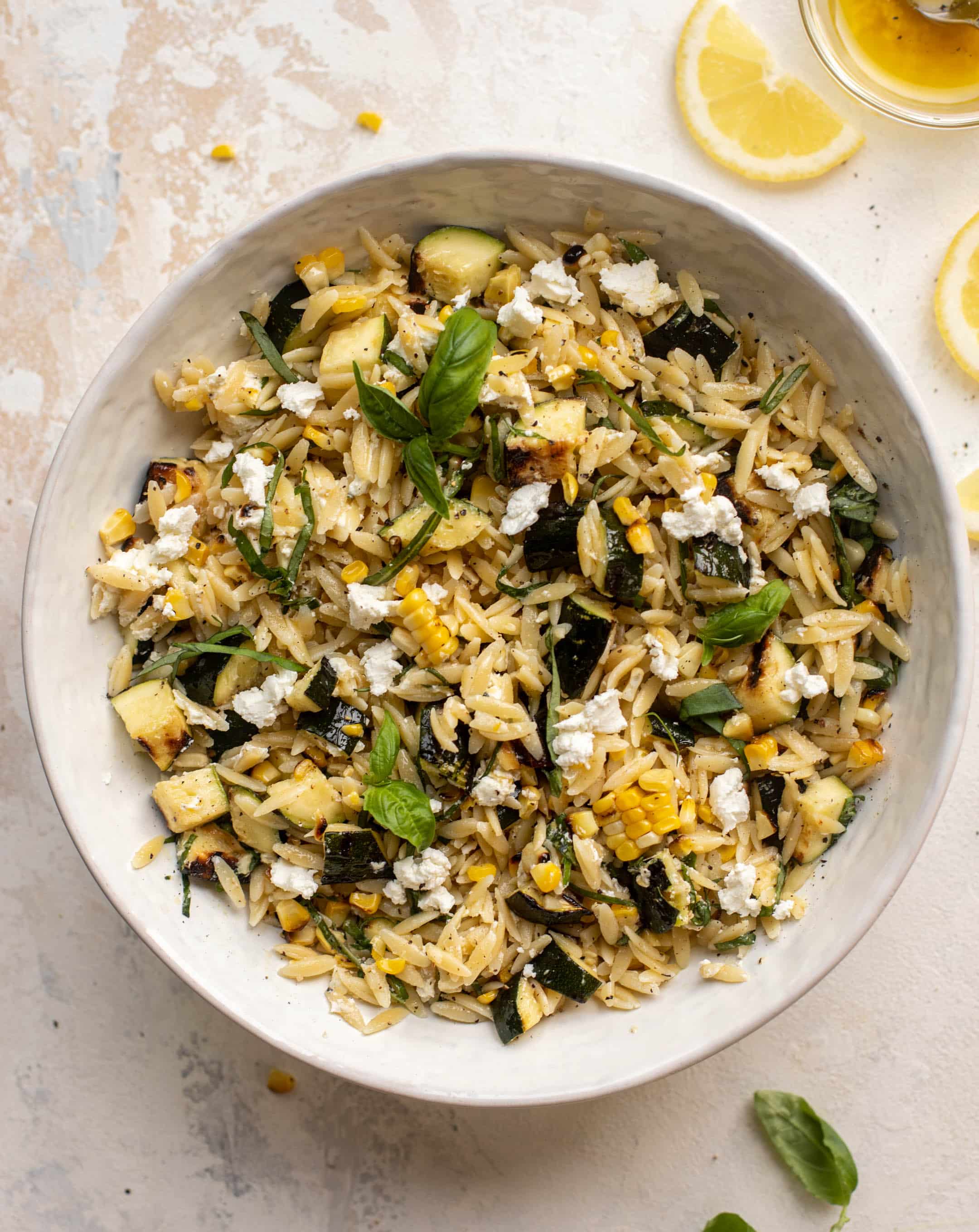 grilled zucchini corn orzo