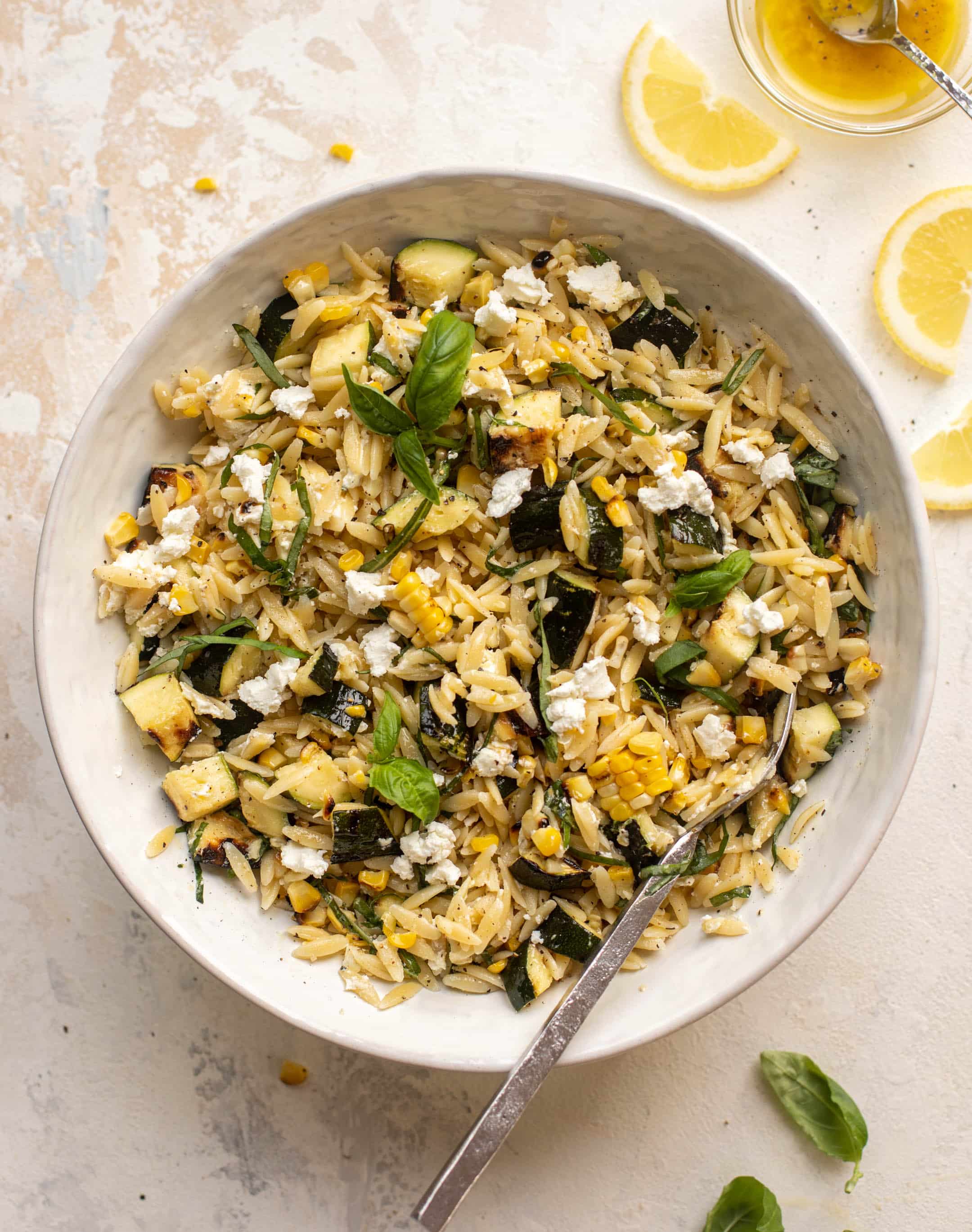 grilled zucchini corn orzo salad