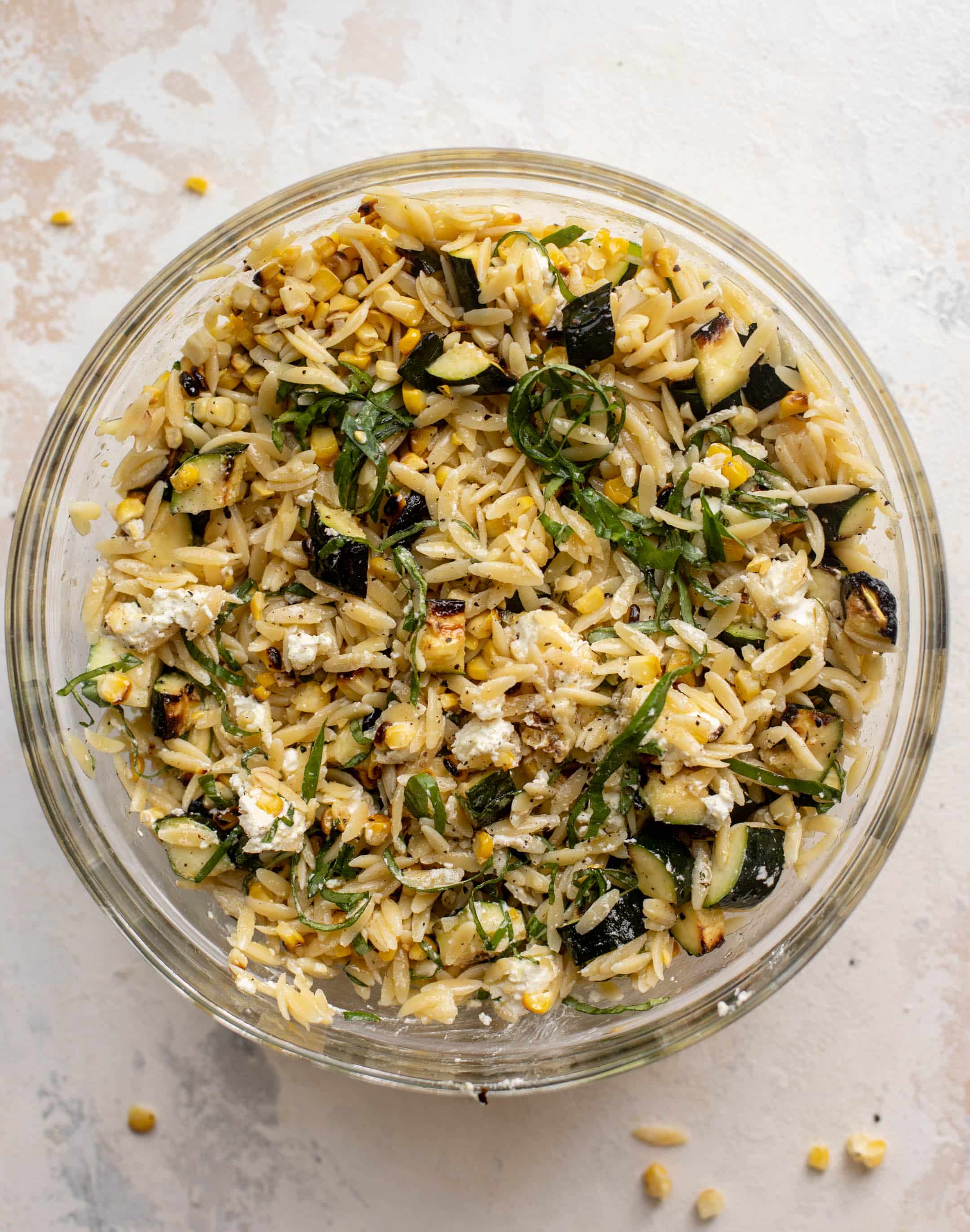 grilled zucchini corn orzo salad
