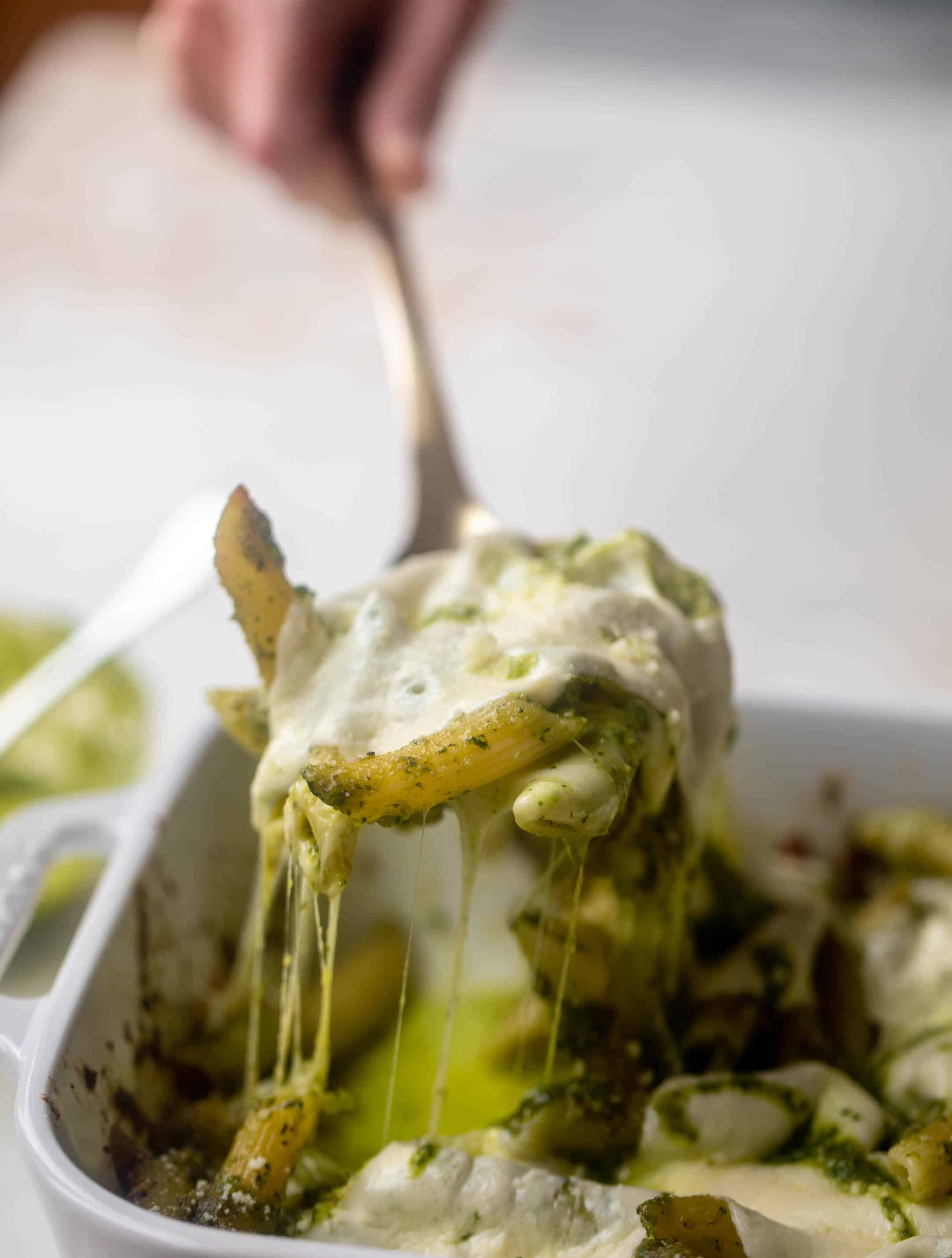 cheesy baked pesto pasta