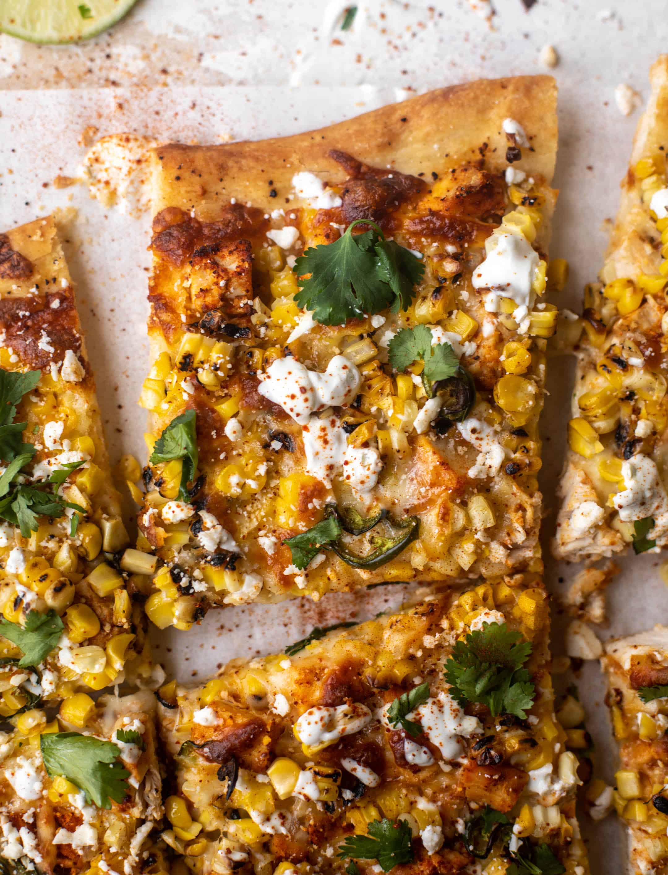 street corn pizza with chili lime chicken
