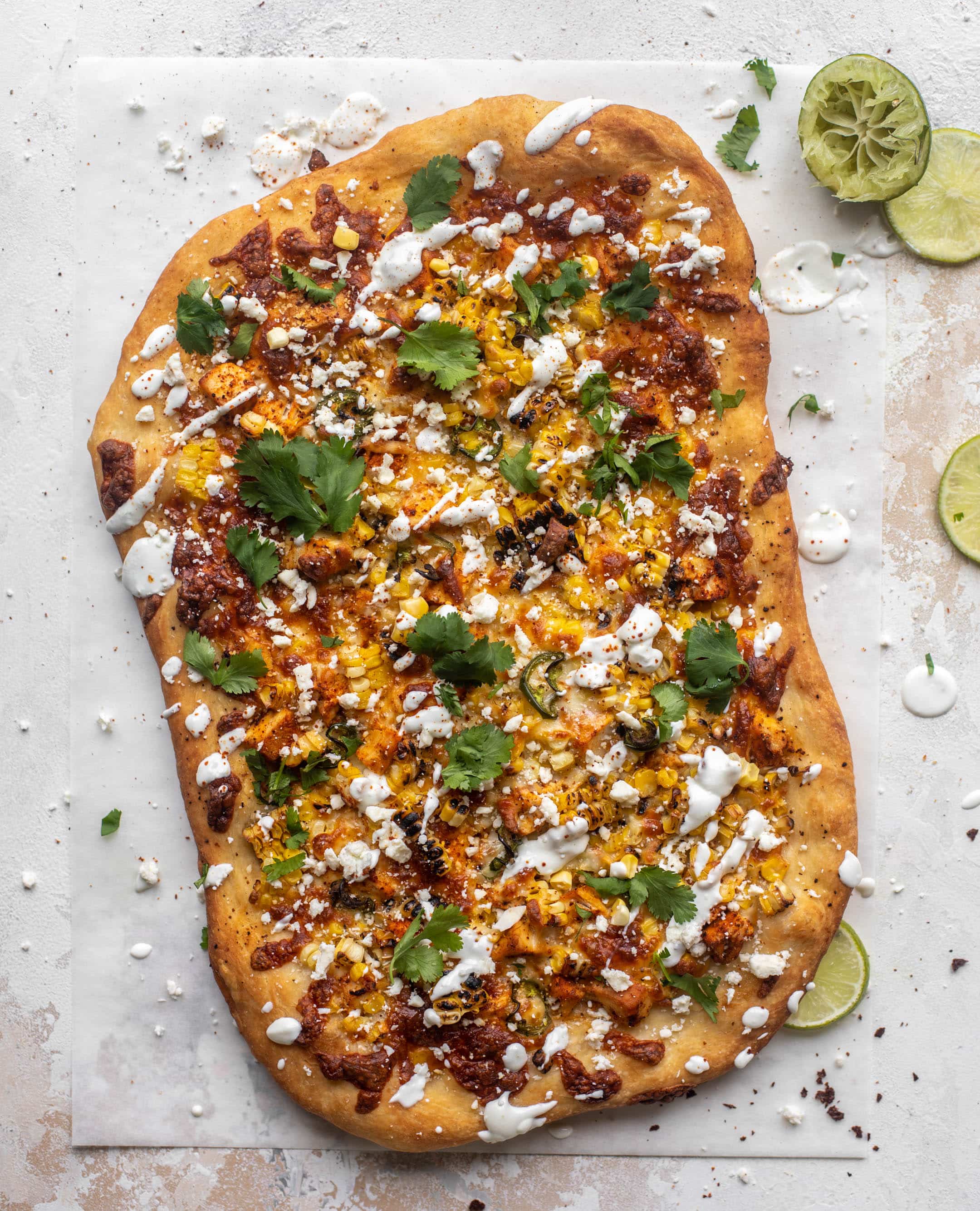 street corn pizza with chili lime chicken