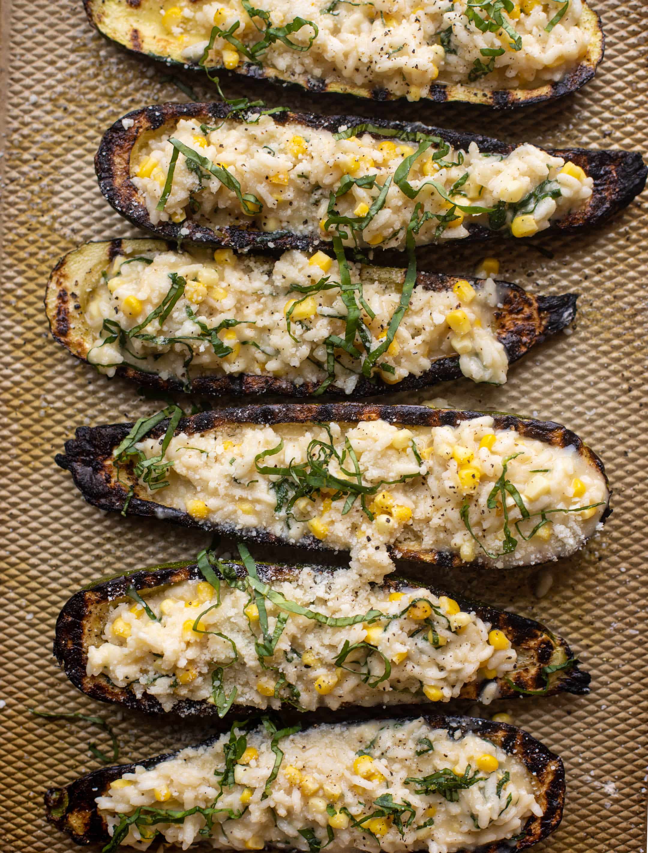risotto stuffed grilled zucchini