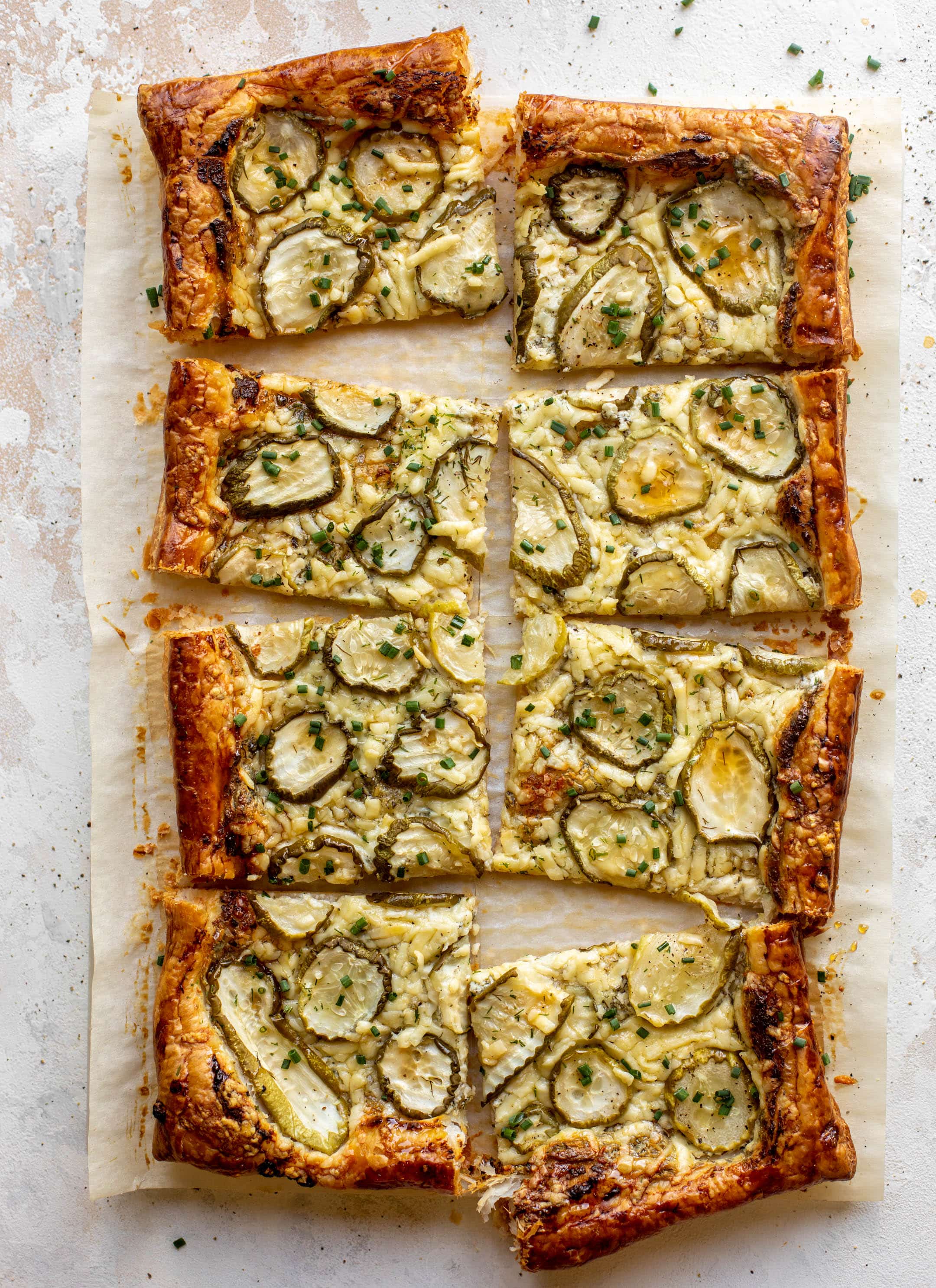 pickle puff pastry pizza with hot honey