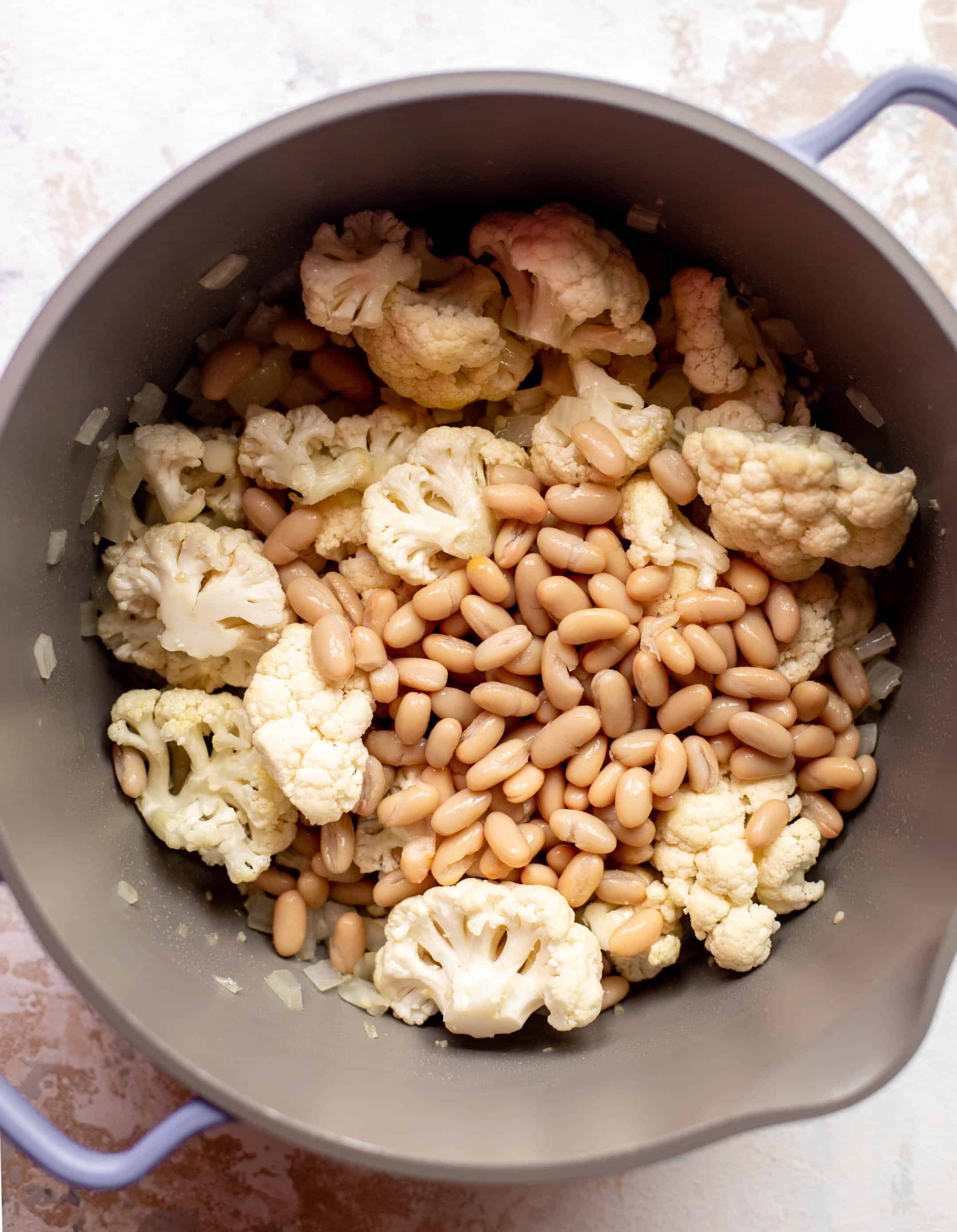 cauliflower white bean soup with mustardy croutons