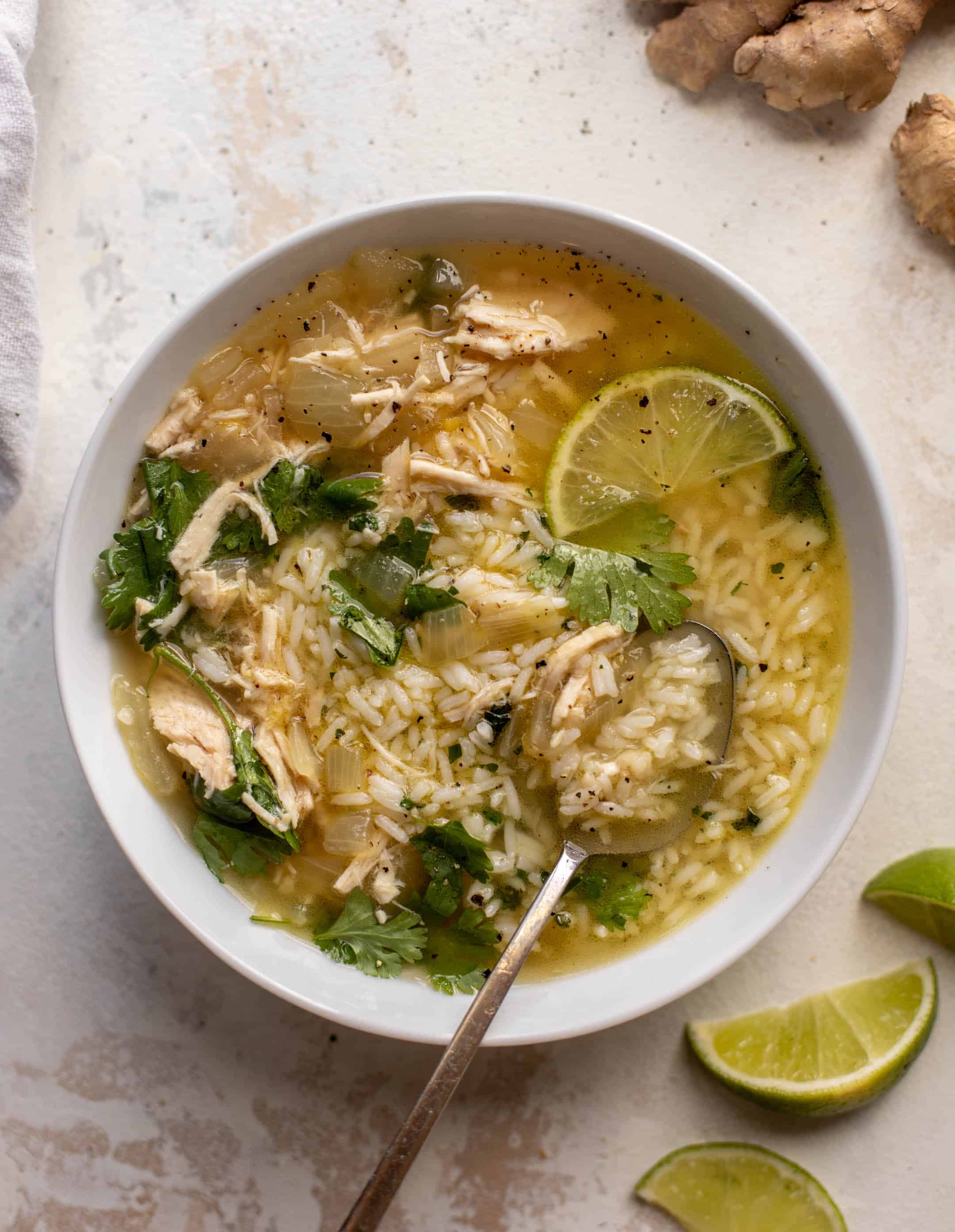 ginger lime chicken soup with cilantro rice