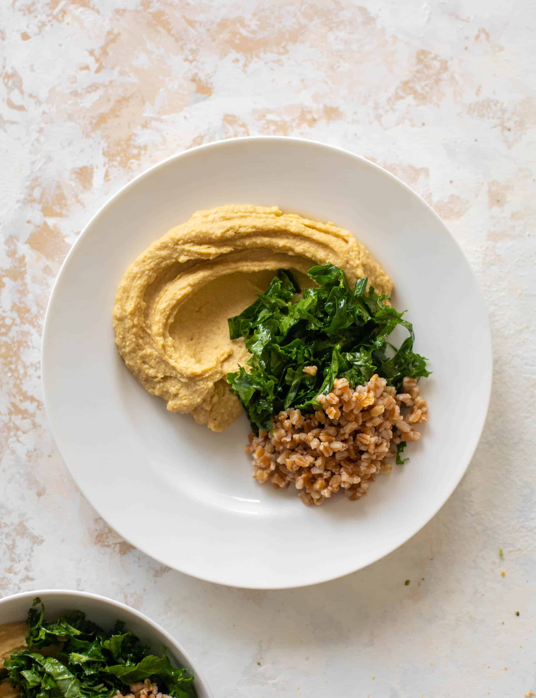 hummus, grains, kale