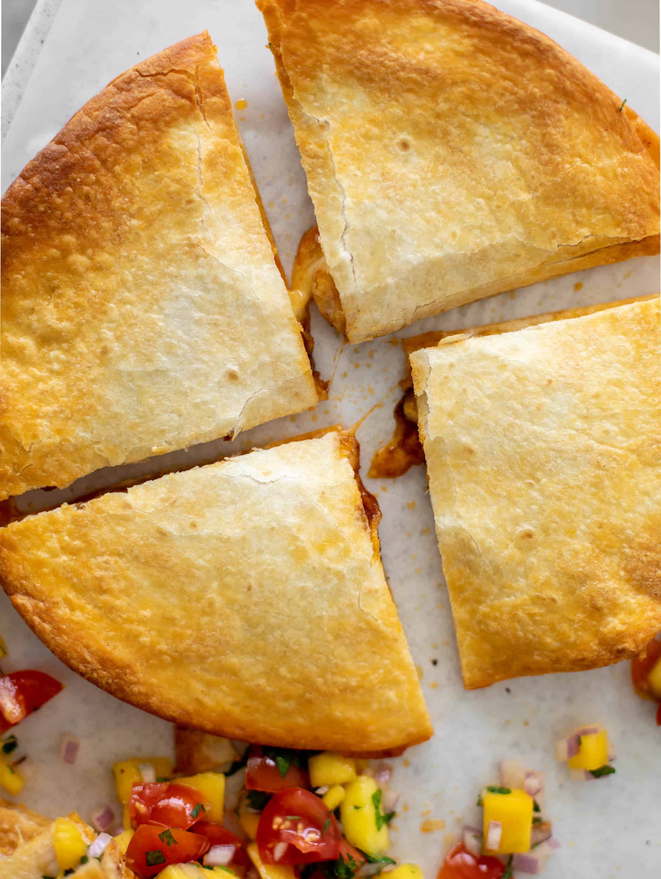 crispy hot honey shrimp quesadilla