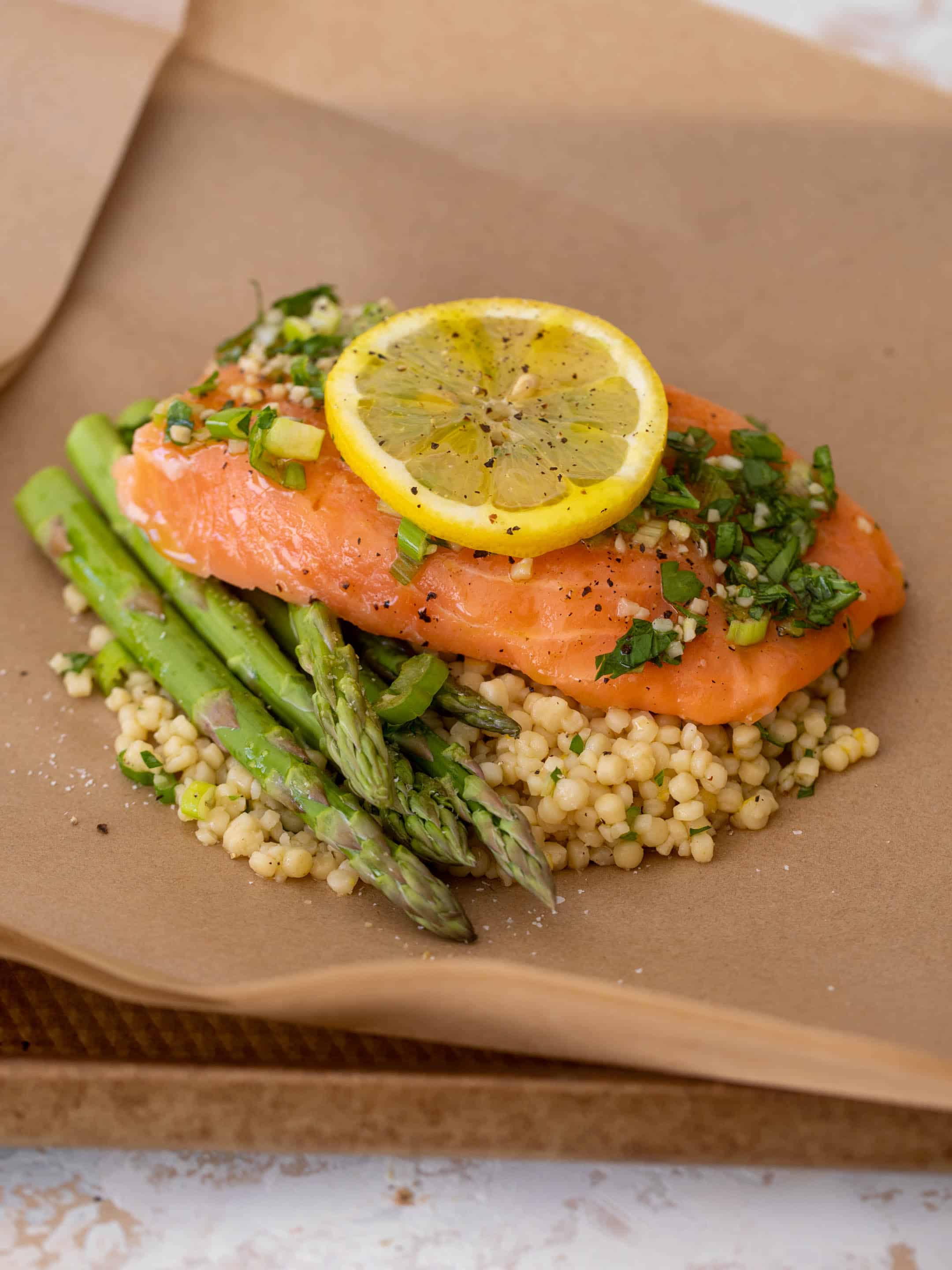 salmon parchment packets with couscous