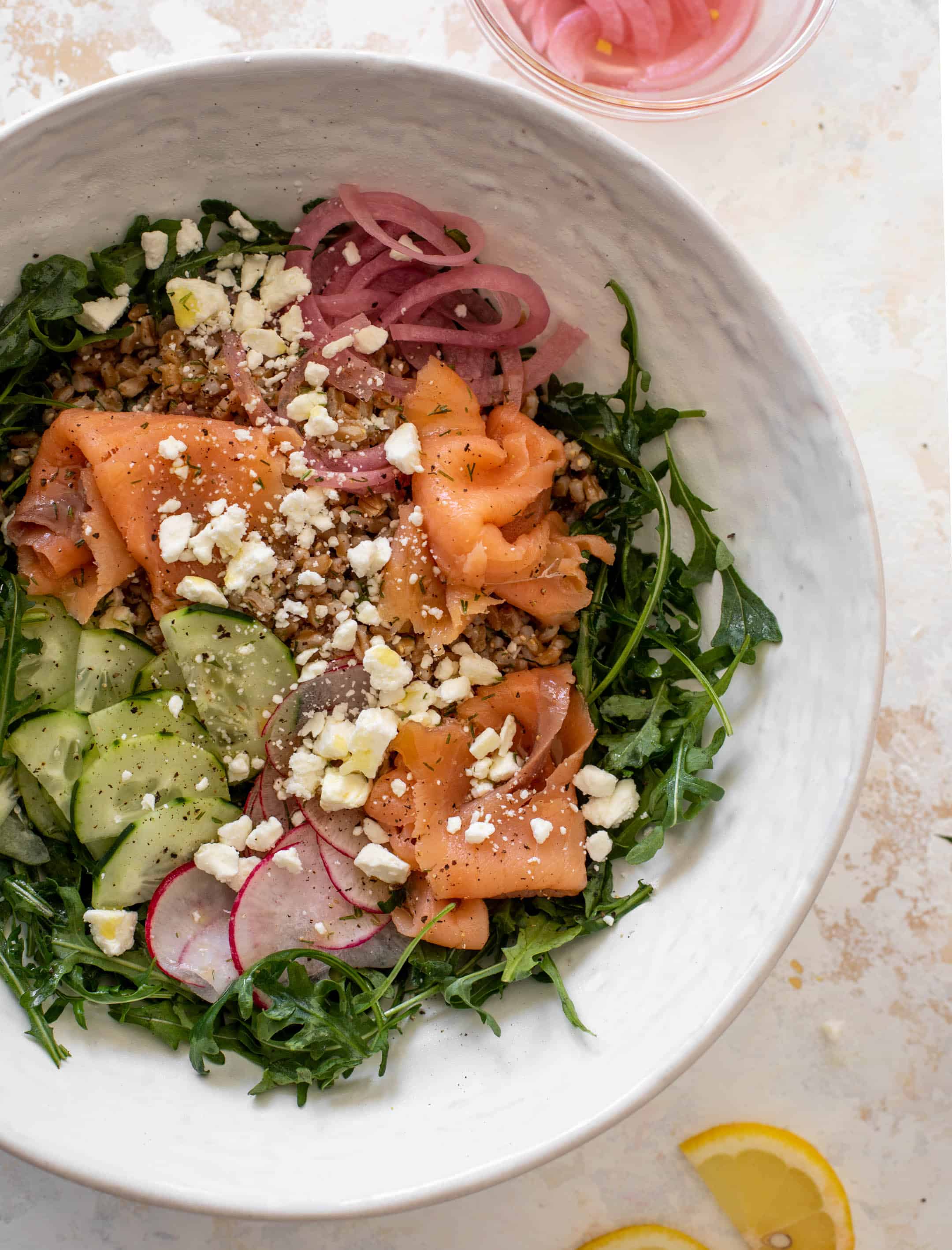 smoked salmon farro salad