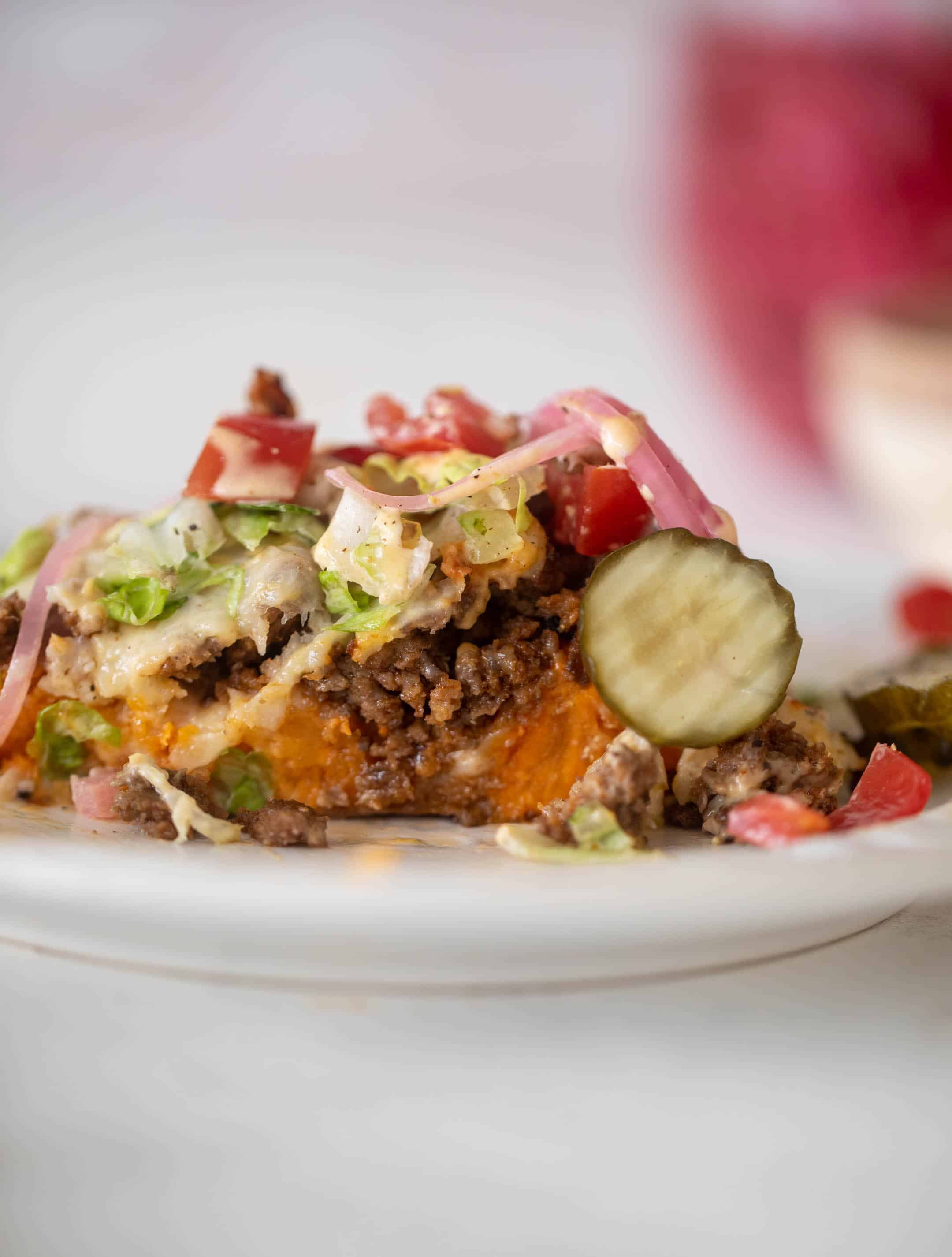 cheeseburger stuffed sweet potatoes