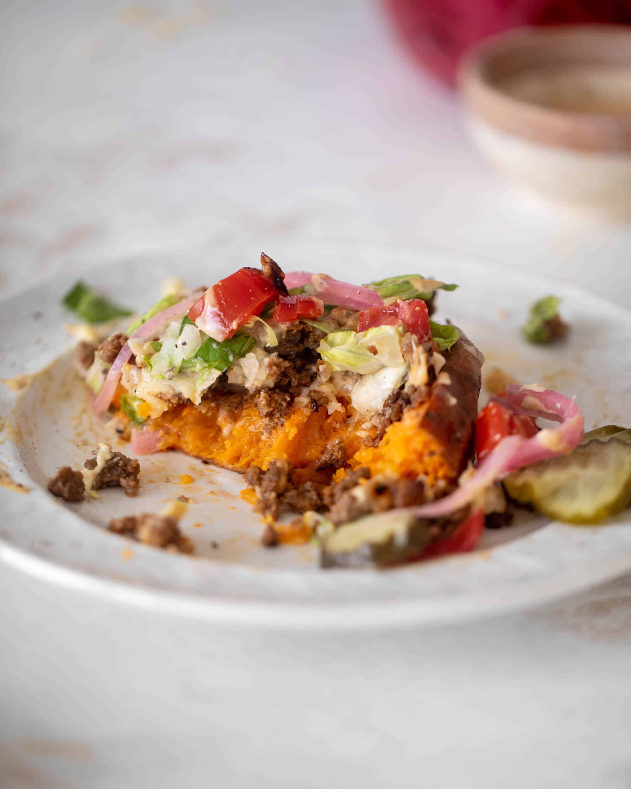 cheeseburger stuffed sweet potatoes