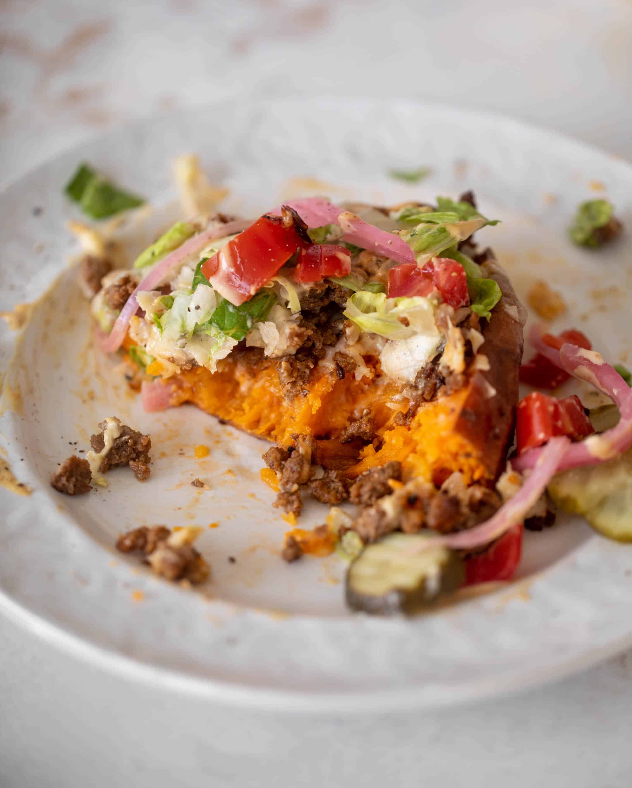 cheeseburger stuffed sweet potatoes