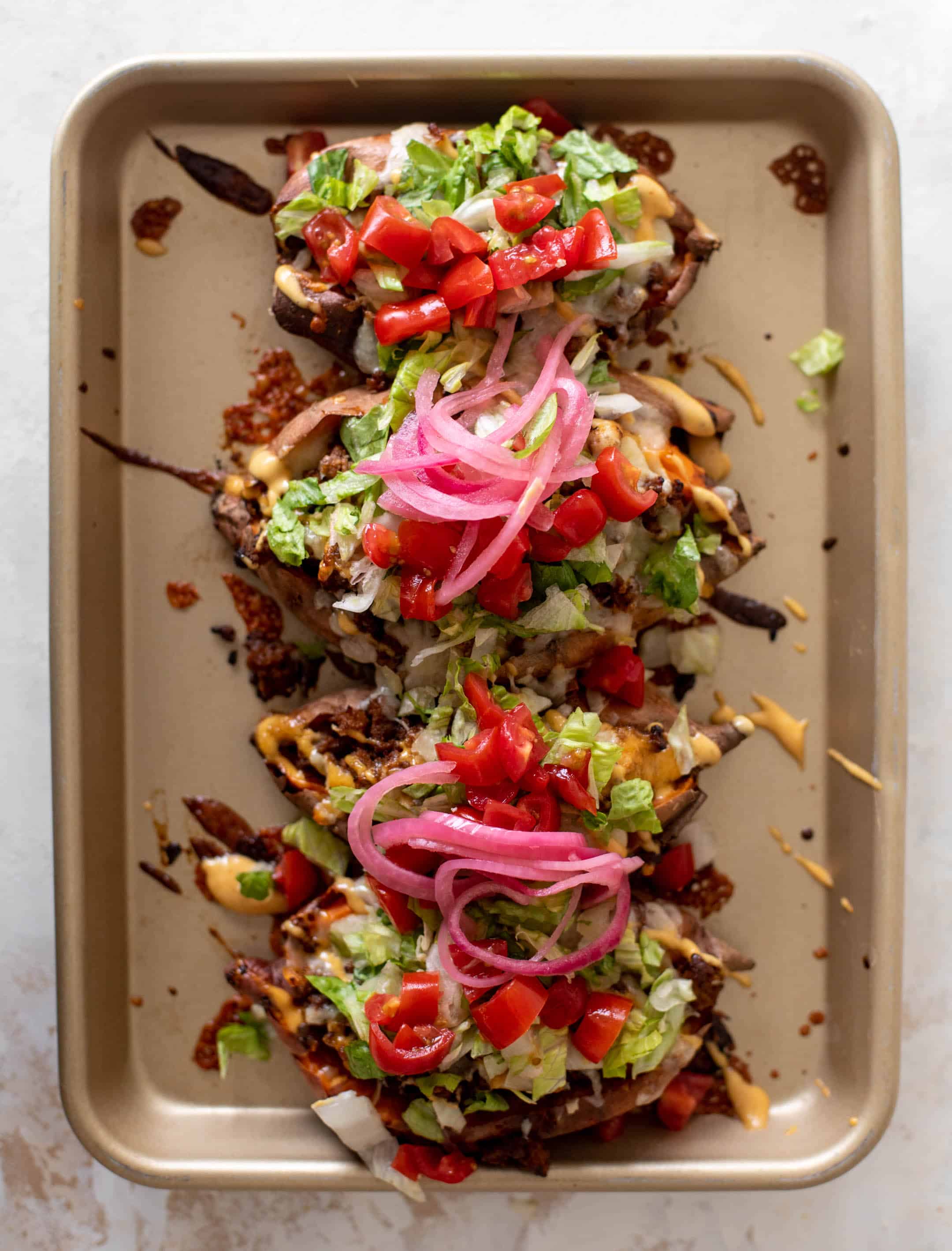 cheeseburger stuffed sweet potatoes