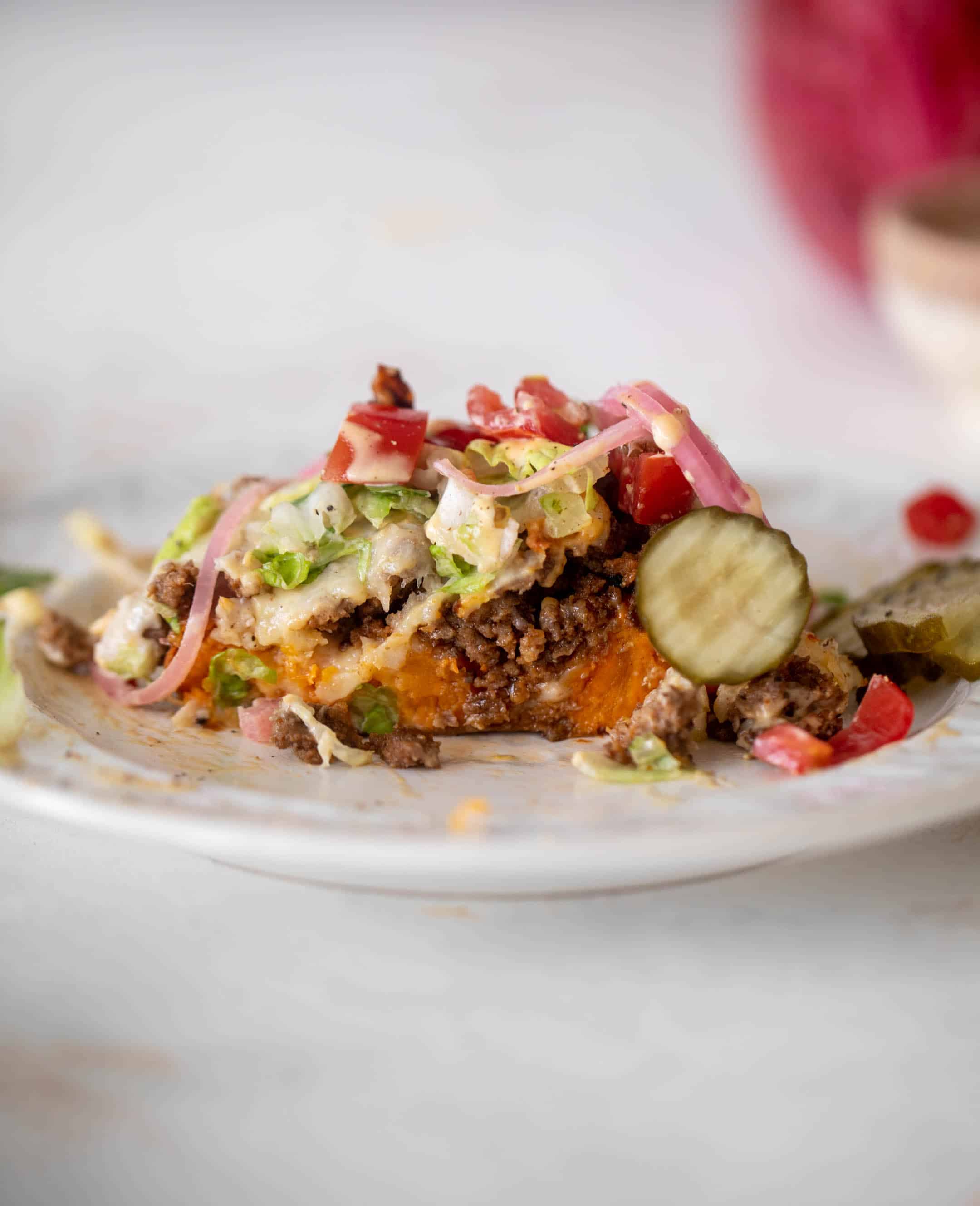 cheeseburger stuffed sweet potatoes