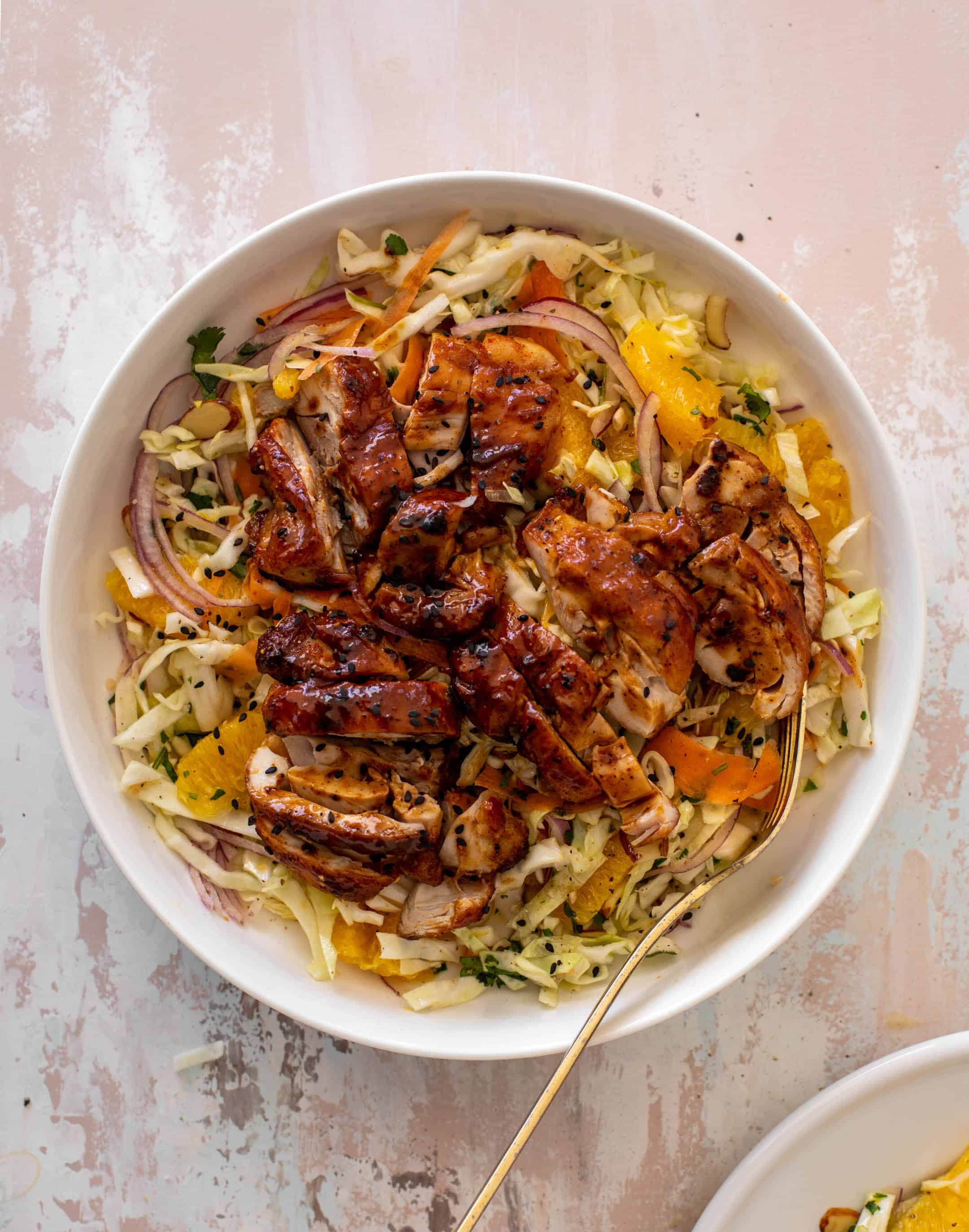 hot honey BBQ chicken with citrus slaw