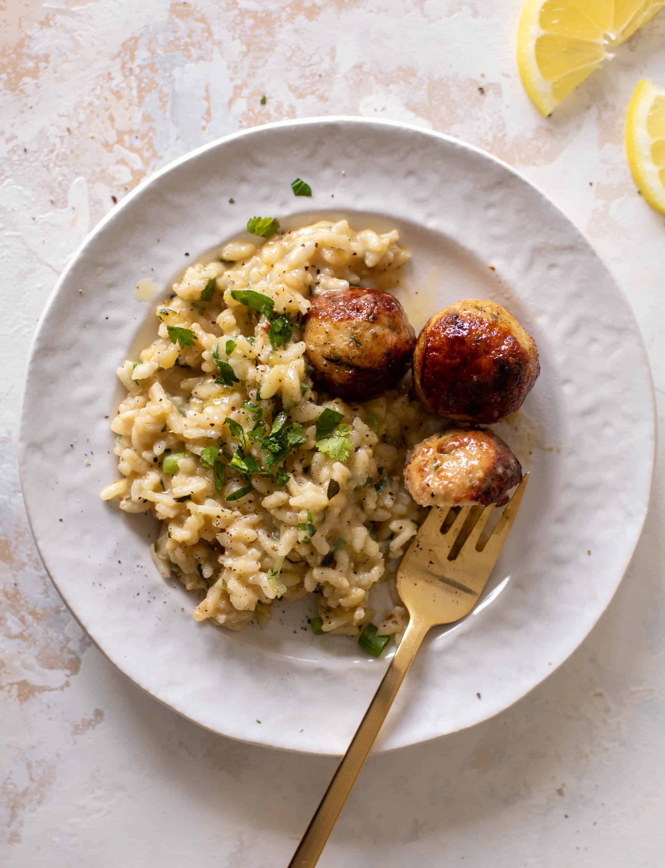 chicken meatballs with zucchini risotto