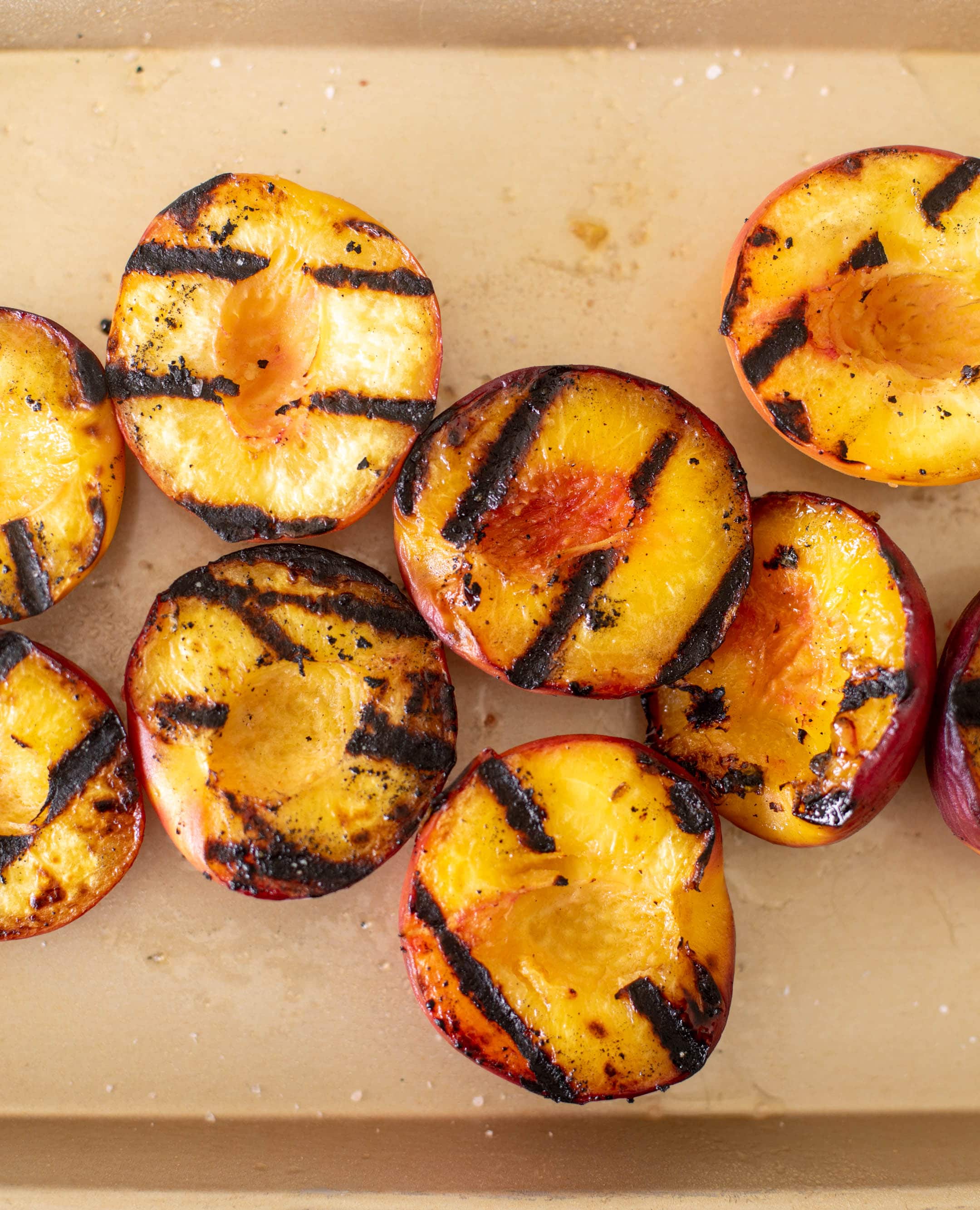 grilled peaches with burrata and pistachio vinaigrette