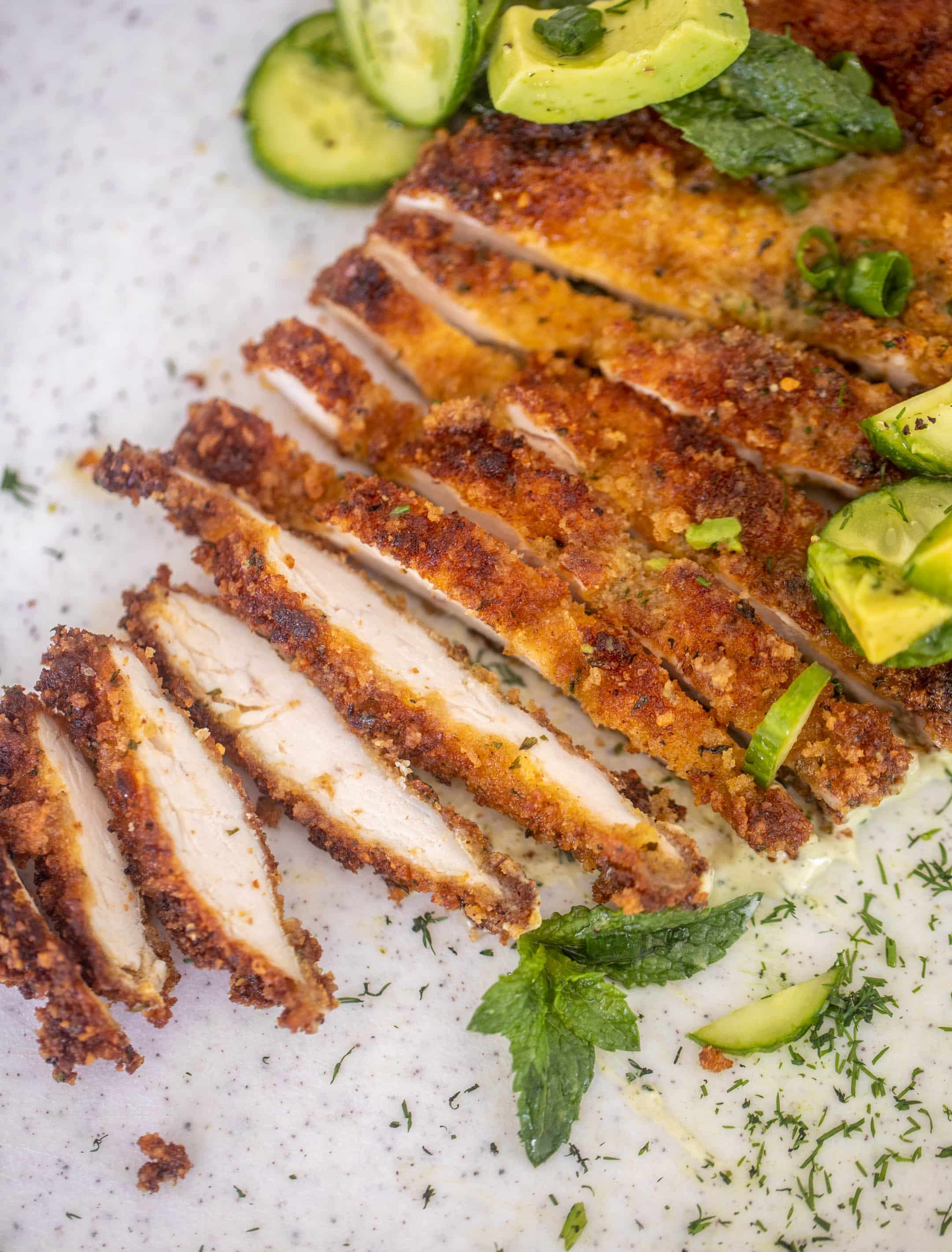 crispy chicken with avocado salad