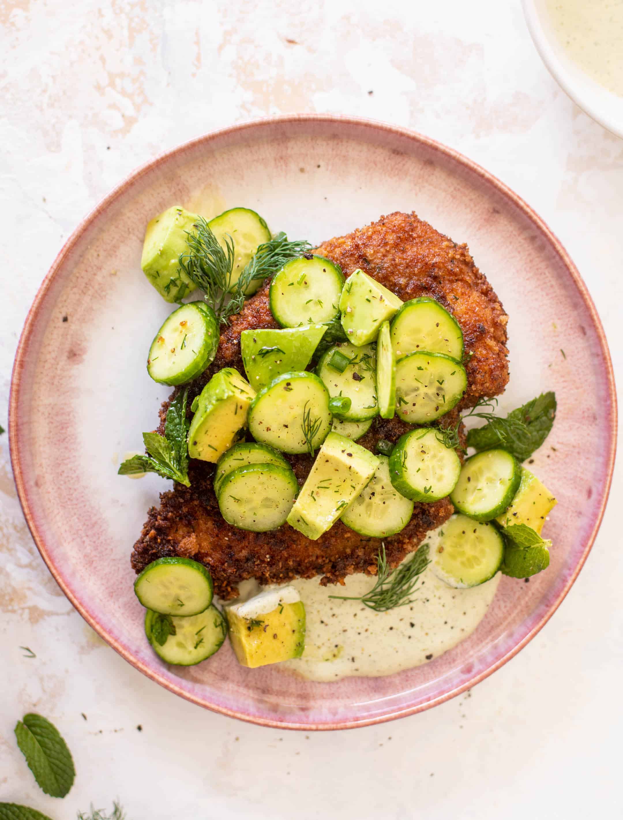 crispy chicken with avocado salad