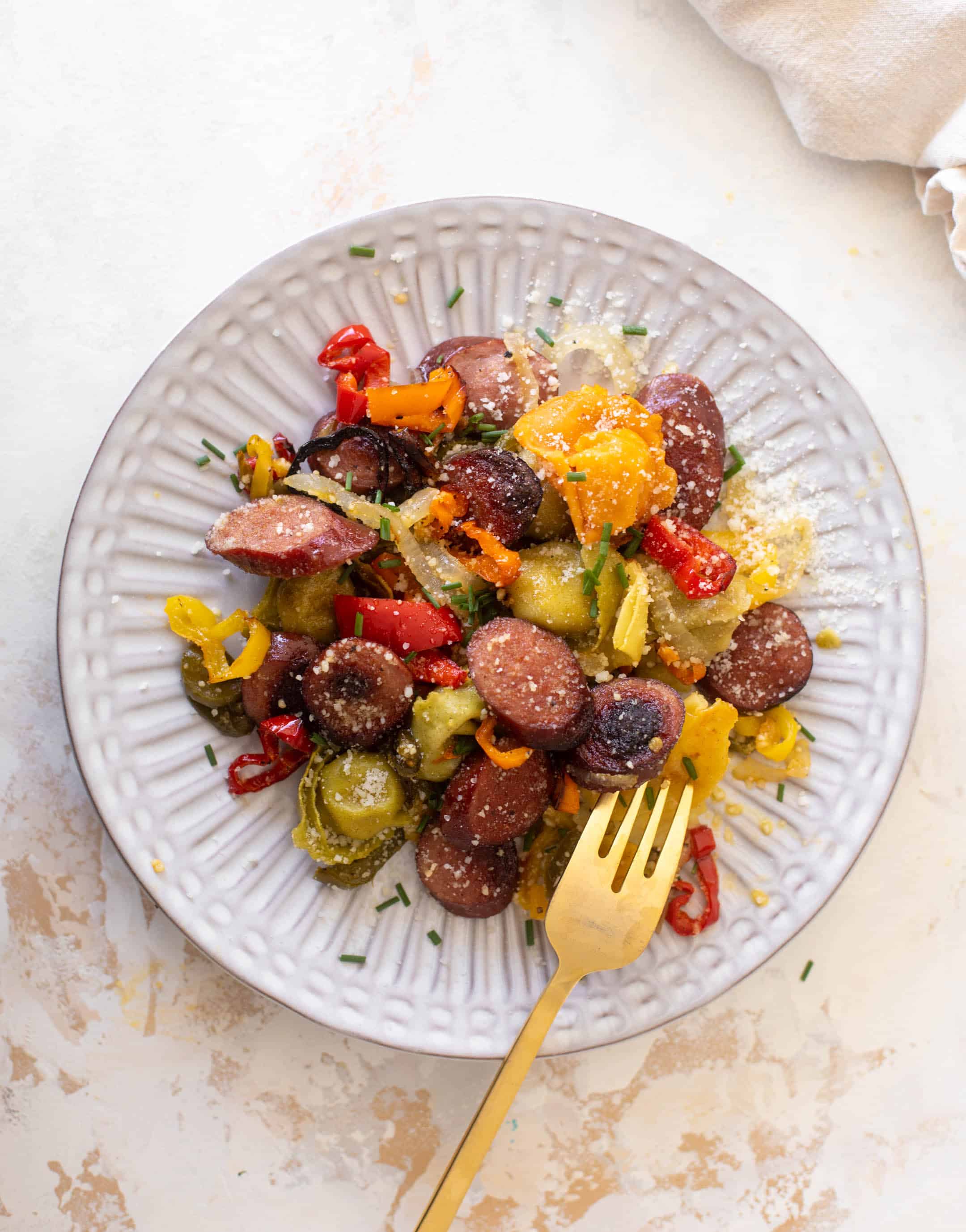 sheet pan smoked sausage tortellini and vegetables